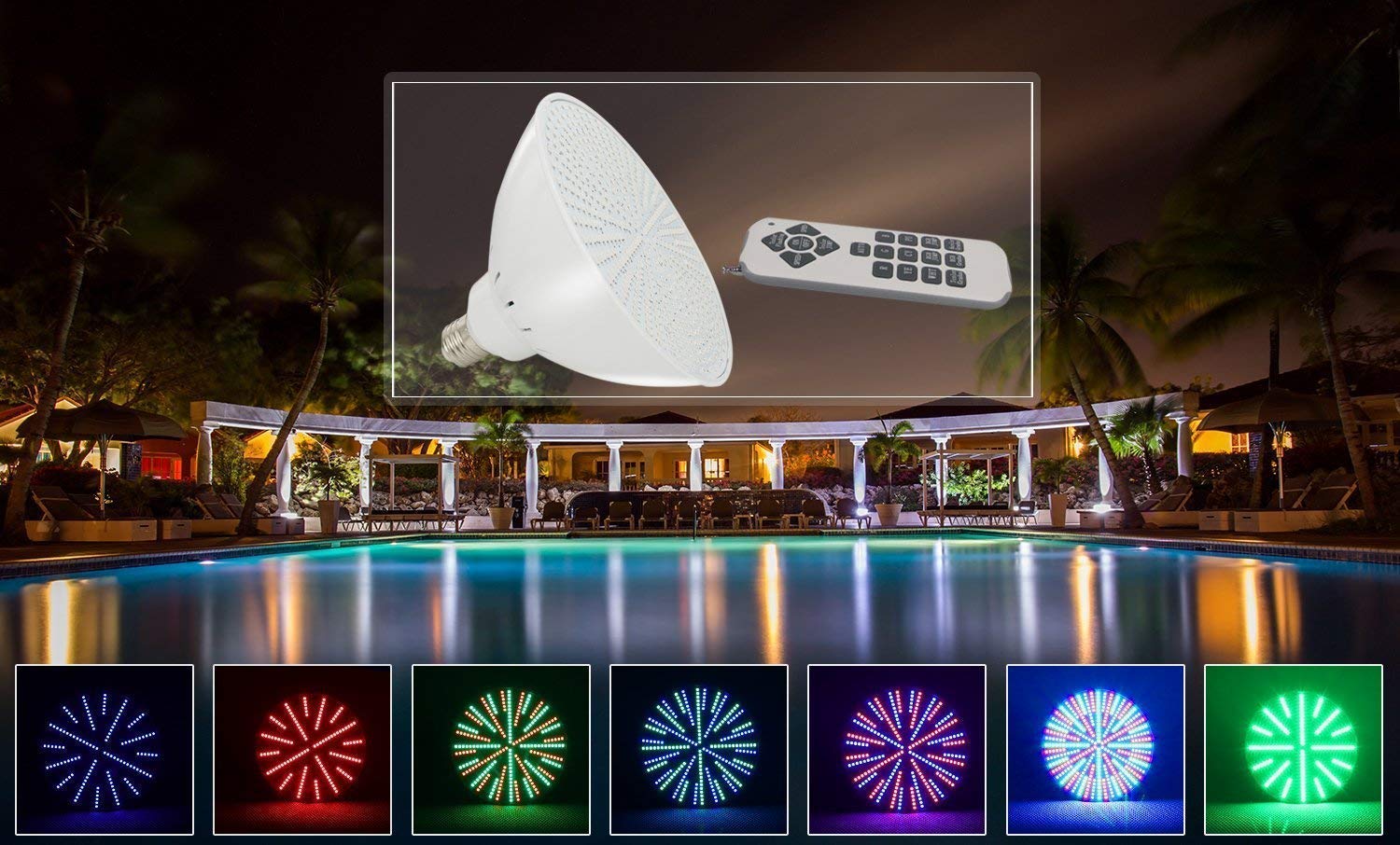 120V 35W RGB LED Pool Light Bulb - PAR56 Color Changing Underwater Light with Remote Control - 500W Halogen Replacement for Inground Pools - Perfect for Backyard, Landscape Lighting & Night Swimming (1 Pack)