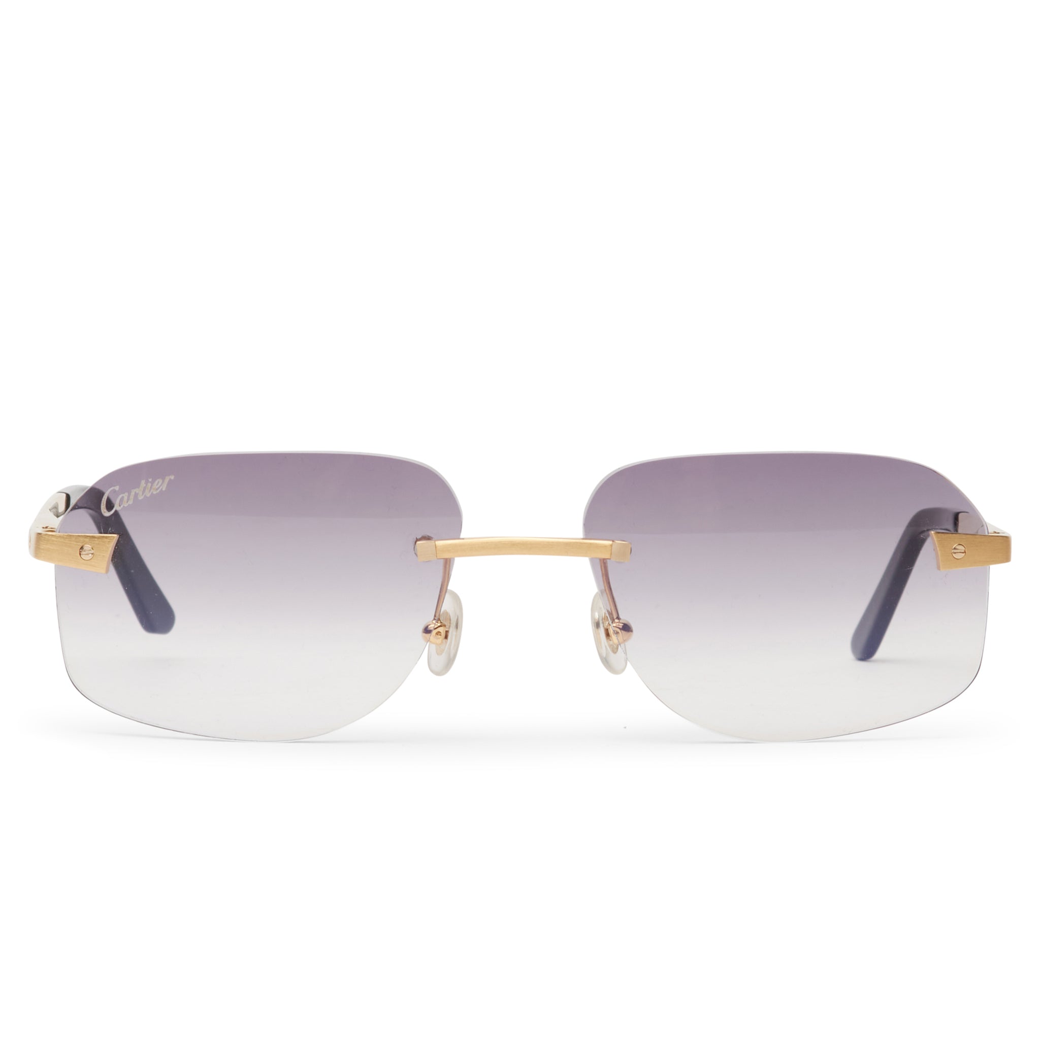 Cartier CT0167O 001 Santos De Cartier Rimless Sunglasses for Men & Women - Luxury Designer Square Frame UV Protection Shades for Driving, Travel & Outdoor Activities