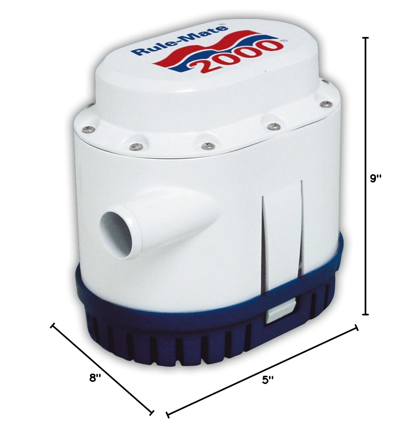 Rule-Mate RM2000A 12V 2000 GPH Automatic Bilge Pump - No Float Switch Needed - Marine Boat Bilge Water Removal - White/Blue - Ideal for Yachts, Fishing Boats & Watercraft Emergency Drainage
