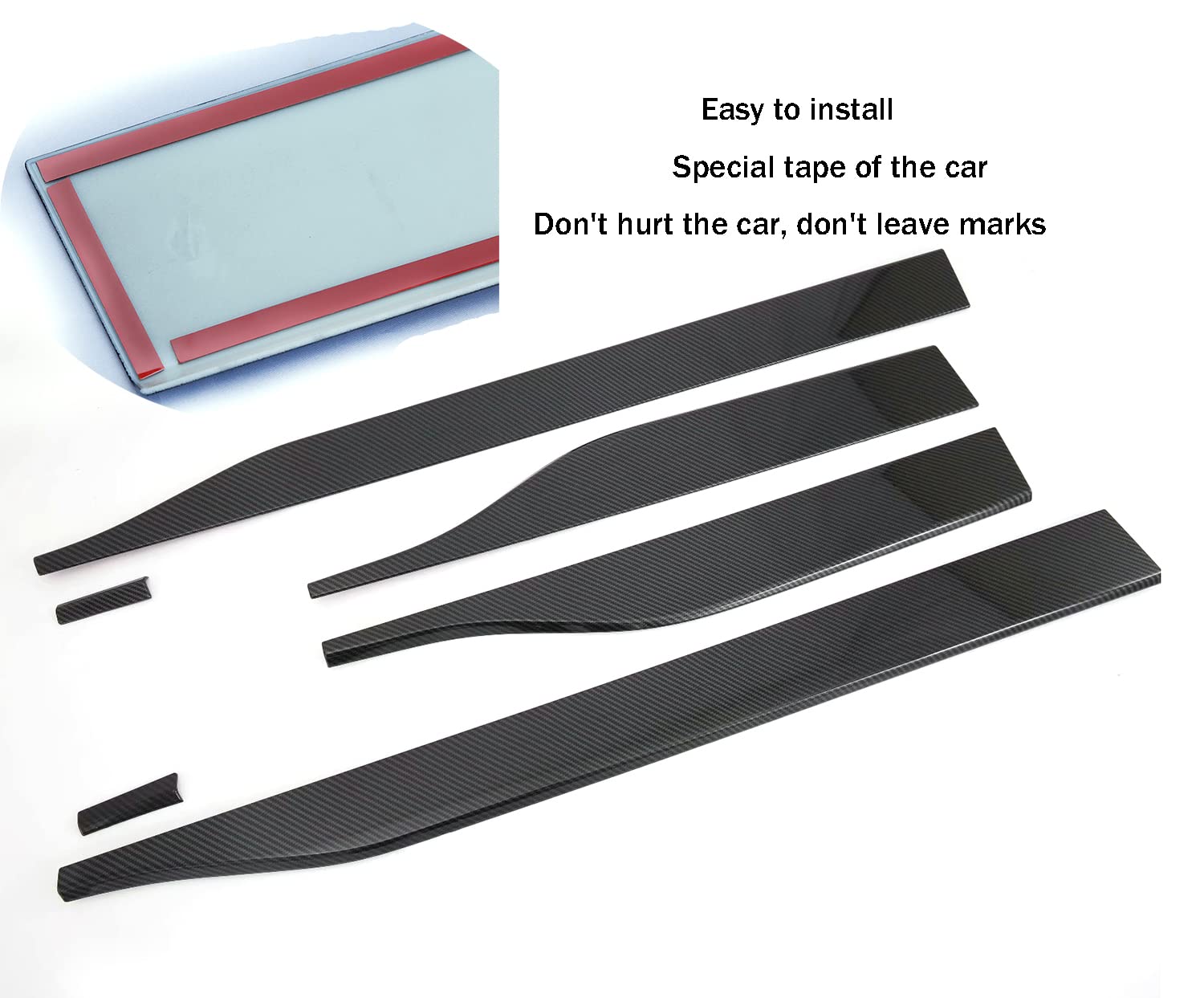 Premium ABS Carbon Fiber Style Side Door Body Molding Trim Kit for Toyota RAV4 (2019-2024) - 6-Piece Exterior Decoration Strips for Enhanced Style & Protection - Perfect for Off-Roading, Urban Driving & Car Shows