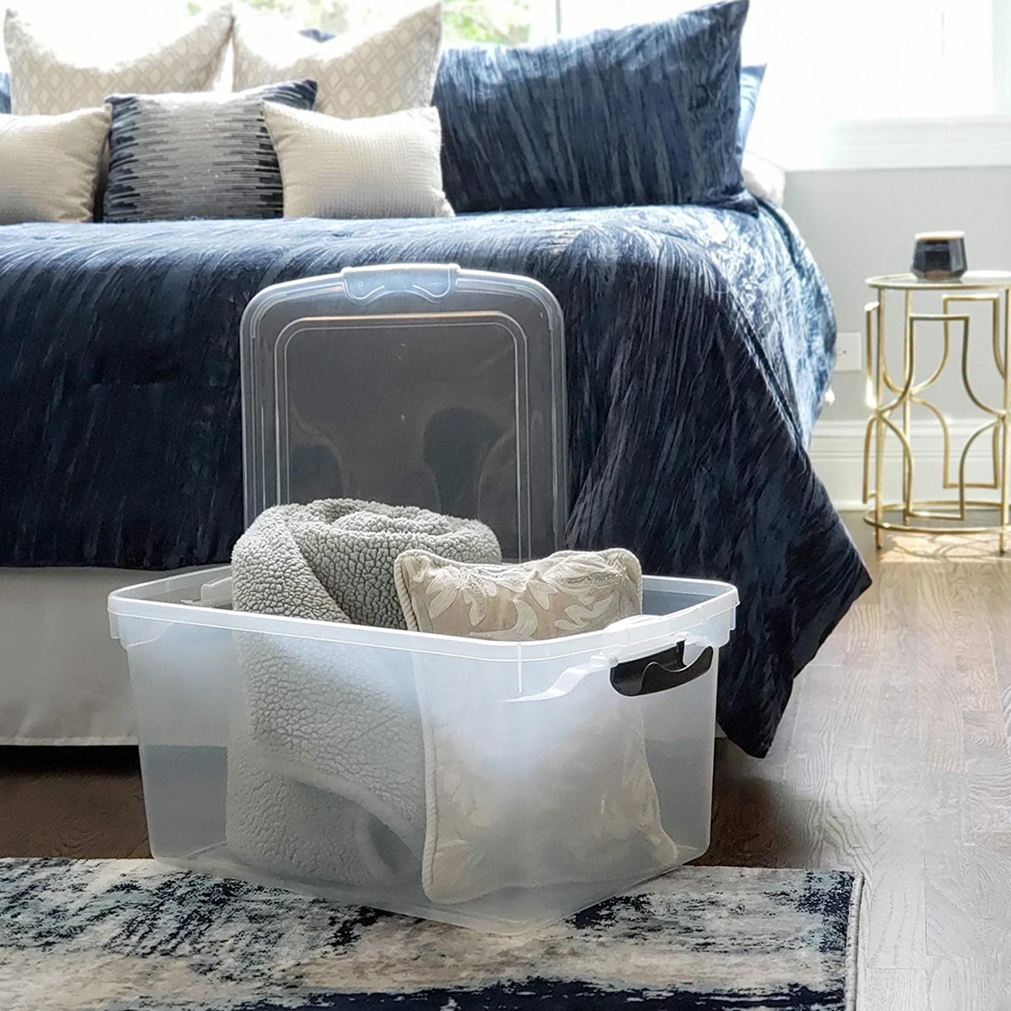 HOMZ 4-Pack 66 Quart Clear Plastic Storage Bins with Secure Gray Latches - Organizer Containers for Home, Office, Garage & Closet Organization