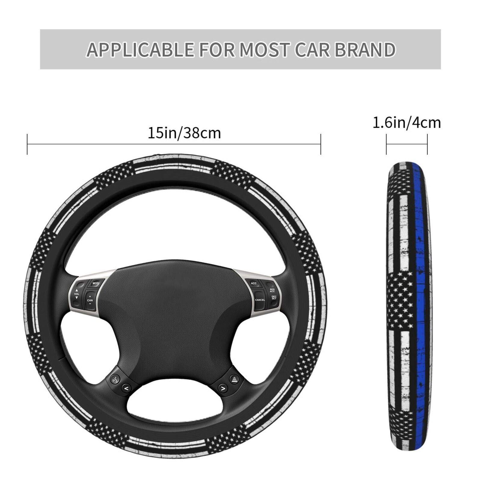 USA Police Stars Flag Car Steering Wheel Cover - Winter Warm Soft Elastic Universal 15 Inch - Car Accessories & Steering Wheel Protector for Men & Women - Perfect for Cold Weather Commuting & Police Car Enthusiasts
