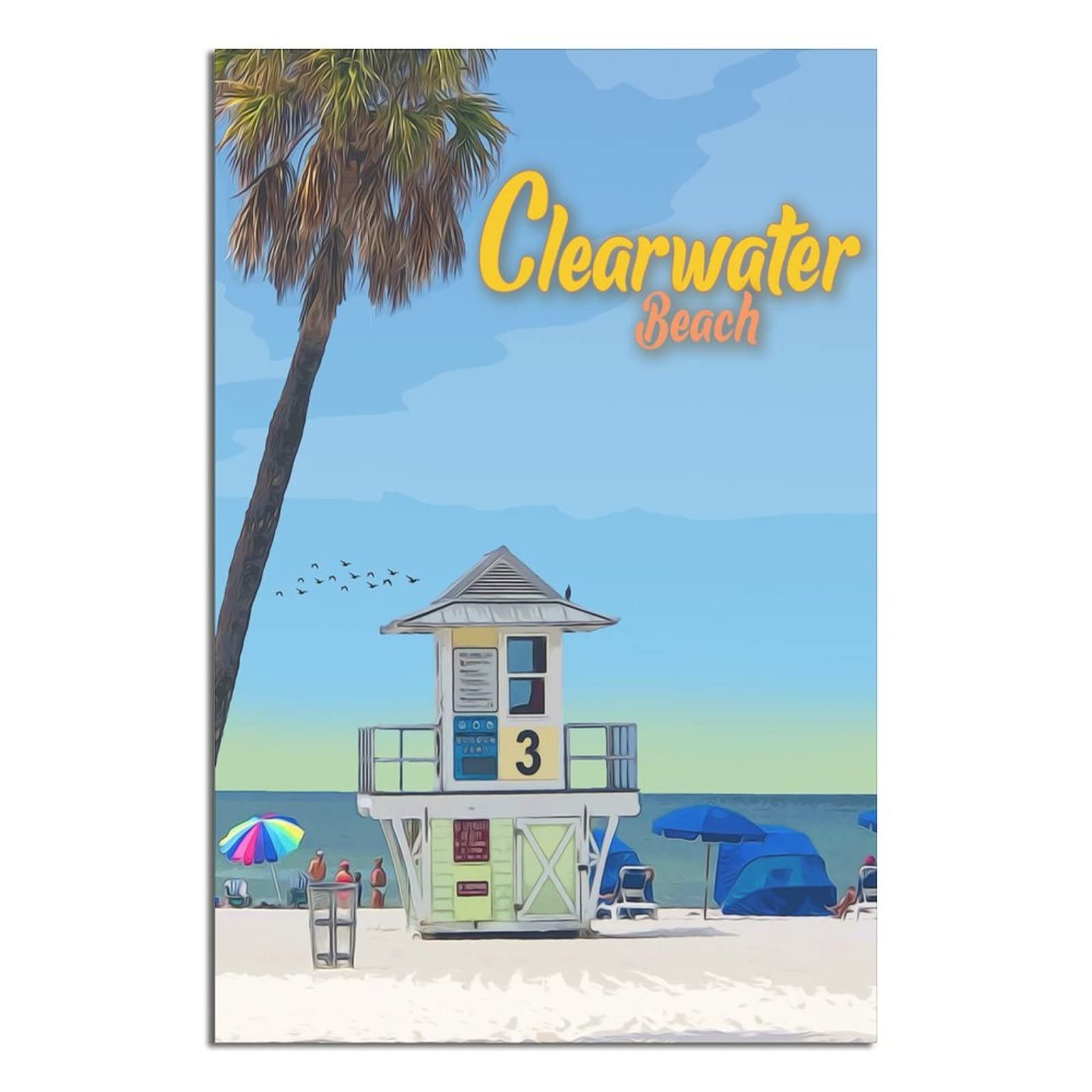 Vintage Clearwater Beach Florida Travel Poster - 16x24 Inches (40x60cm) Wall Art Decor for Living Room, Office & Beach House - Canvas Painting, Modern Home Decor, Coastal Theme Wall Picture