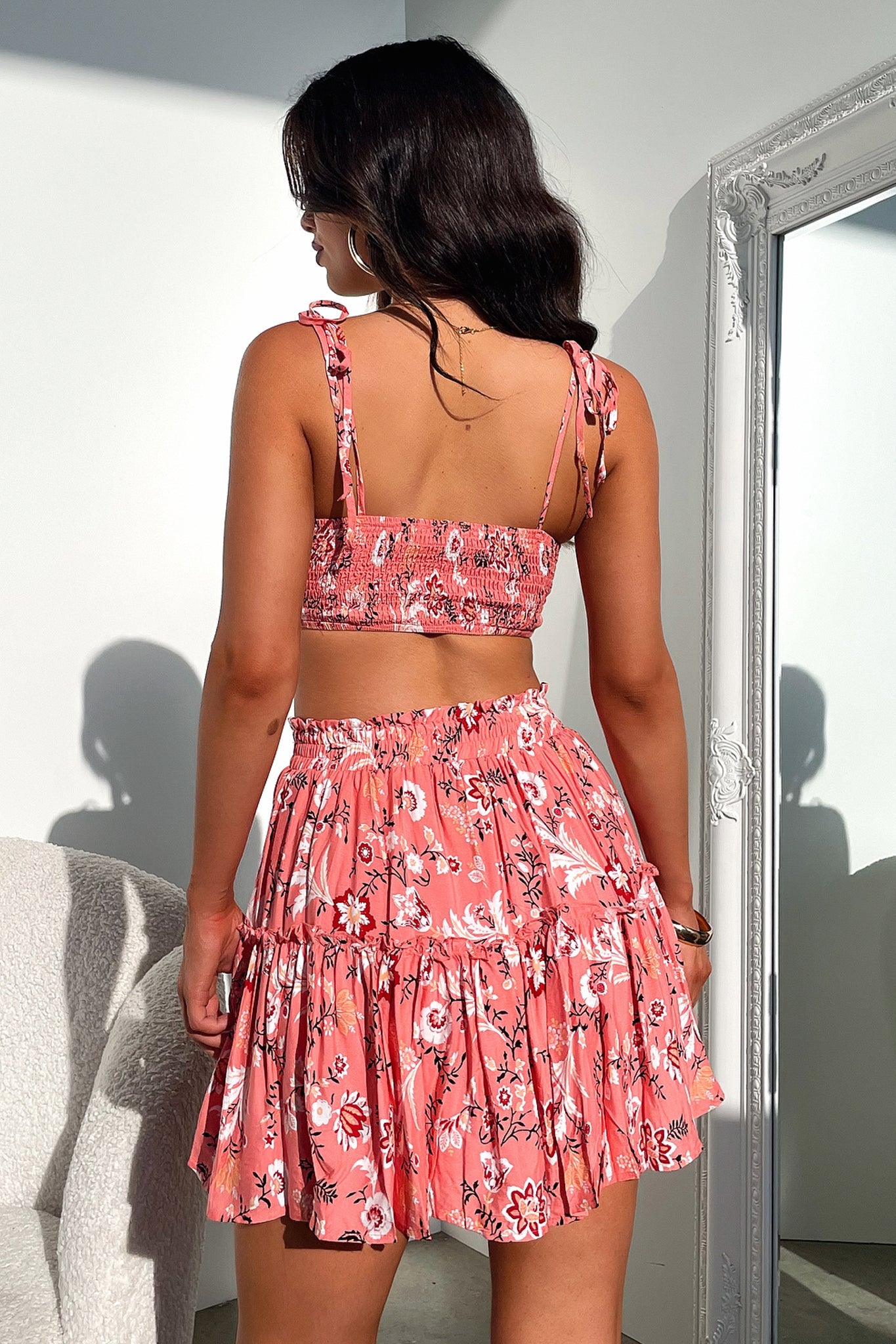 Kimmio Crop Top Pink Floral Print Women's Fashion Blouse - Perfect for Summer Outfits, Beach Wear, and Casual Style