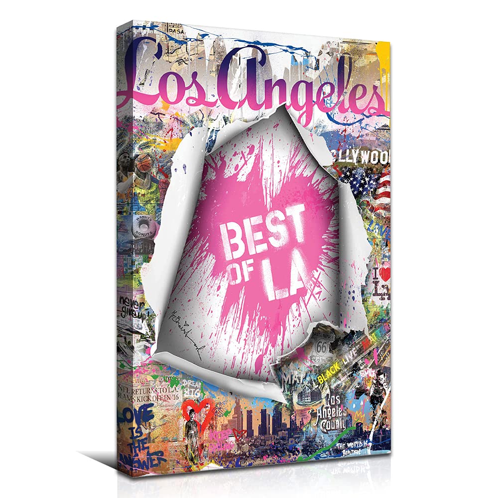 Banksy Style Graffiti Wall Art Poster - Broken Sticker Street Art Canvas Print with Basketball Player & American Flag Design (24x36 Inch) - Inspirational Urban Decor for Living Room, Bedroom & Man Cave
