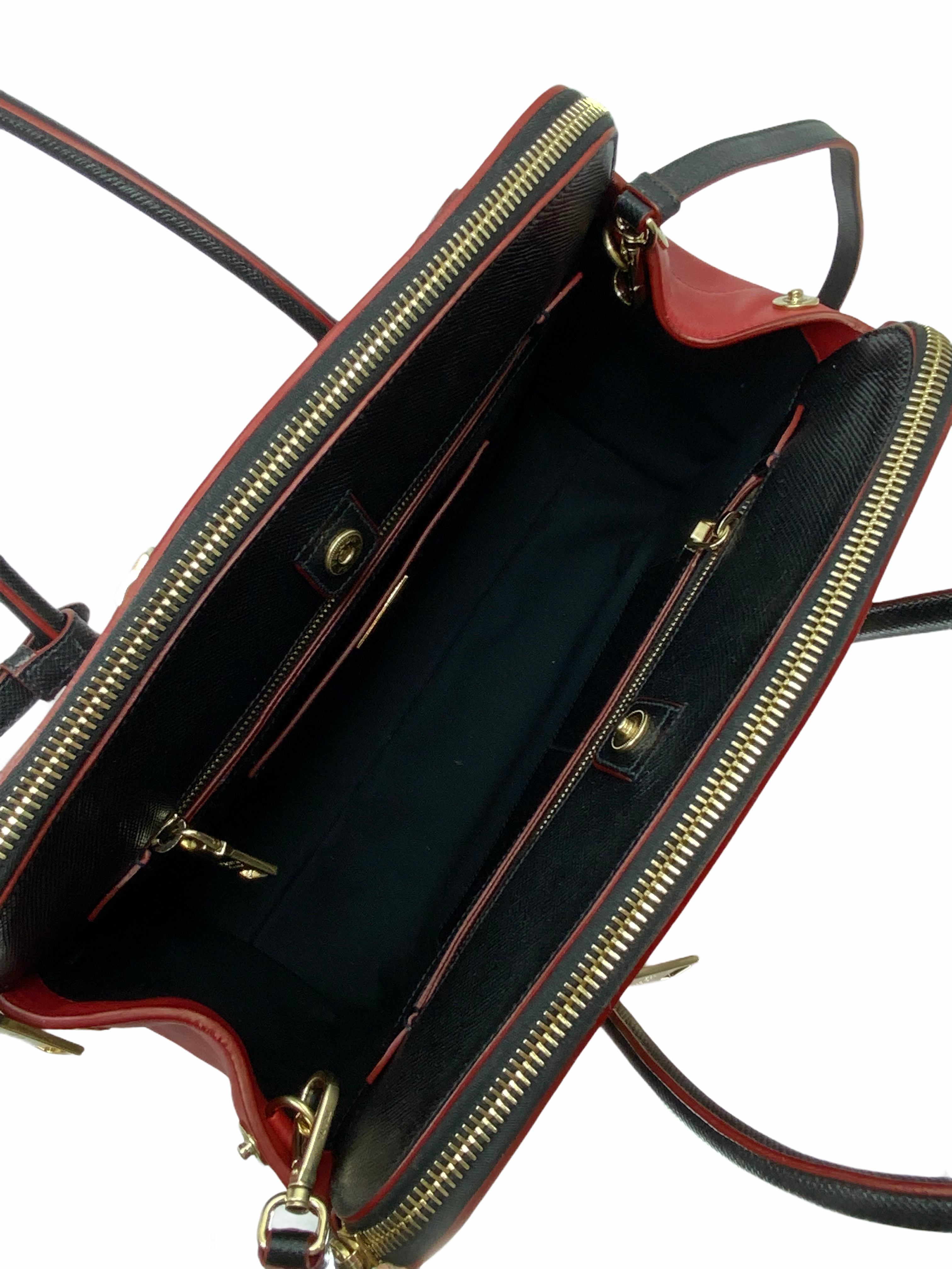Prada Bi-Color Leather Front Zip Tote Bag with Adjustable Shoulder Strap - Luxury Designer Handbag for Women, Perfect for Work, Travel & Everyday Use
