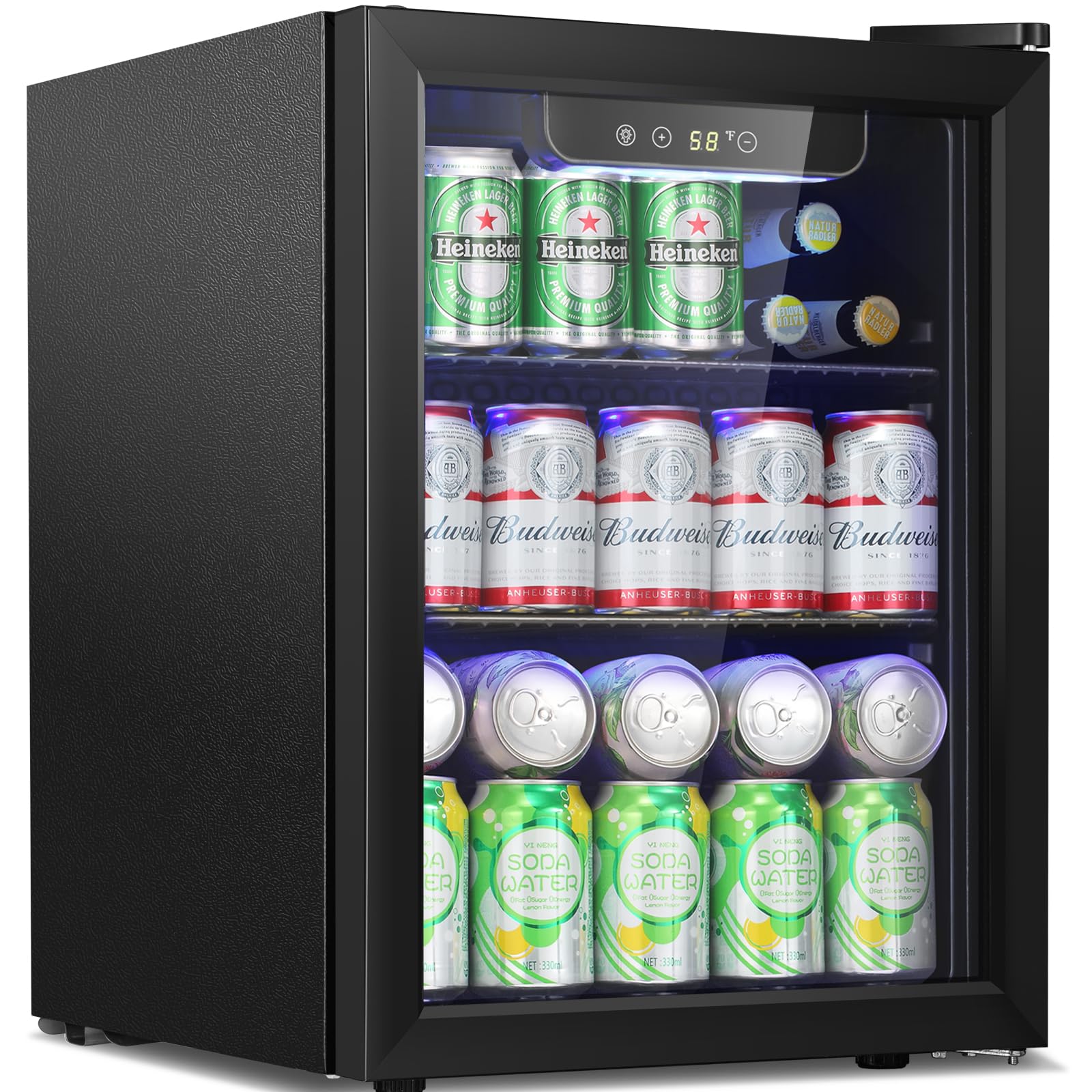 Antarctic Star 1.7 cu.ft Mini Beverage Refrigerator - 68 Can Capacity Glass Door Compact Fridge with Digital Temperature Control - Perfect for Home Bar, Office, Dorm Room or Man Cave (Black)