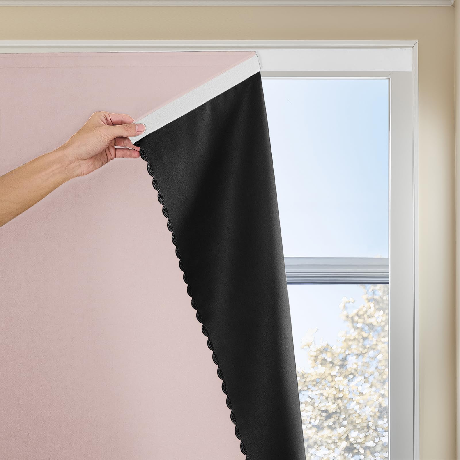 Blackout Thermal Insulated Curtains for Bedroom & Kitchen - Autohesion Window Drapes (1 Panel, 35x63 Inches, Tender Pink) - Perfect for Light Blocking, Privacy & Energy Efficiency