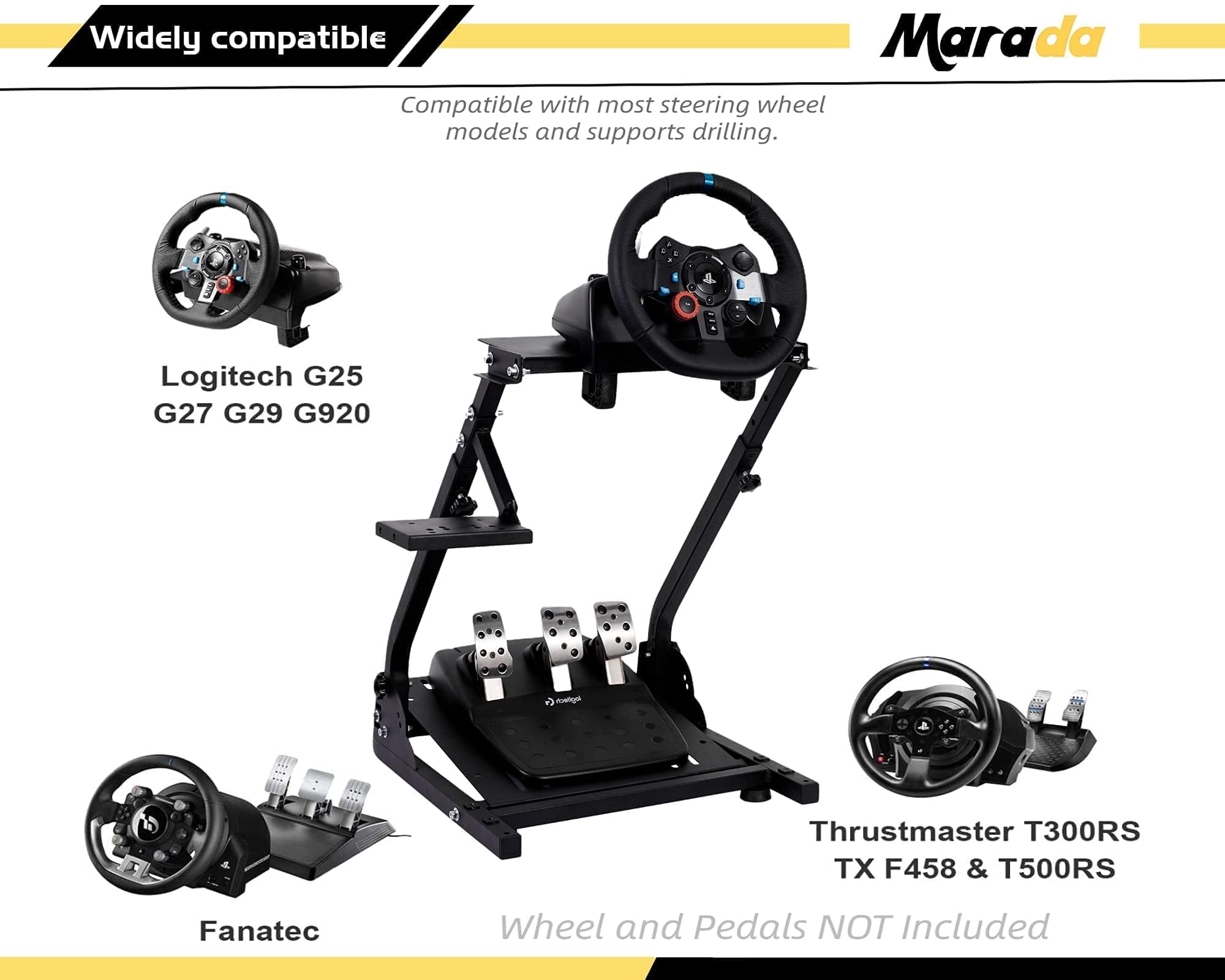 Marada G920 Racing Simulator Cockpit - Compatible with Logitech G27 G25 G29 G920 & Thrustmaster Wheels | Pro Gaming Steering Wheel Stand (Wheel & Pedals Sold Separately) | Perfect for Home Racing Simulation & Esports Training