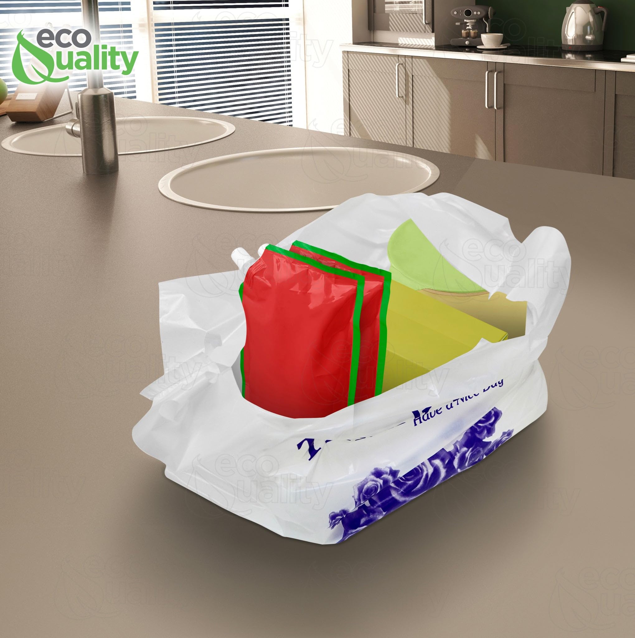 EcoQuality 3000 Count White Plastic T-Shirt Bags - 1/8 Size Reusable Shopping Bags (17