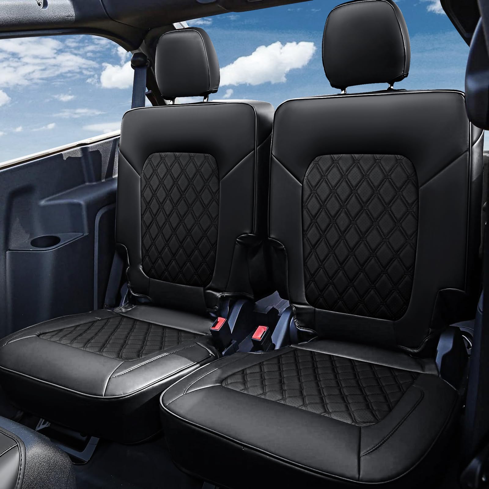 Custom Fit Ford Bronco 2 Door Seat Covers 2021-2025 - Full Set Faux Leather with Airbag Compatibility (Black) | Durable & Stylish Protection for Off-Road Adventures & Daily Commutes