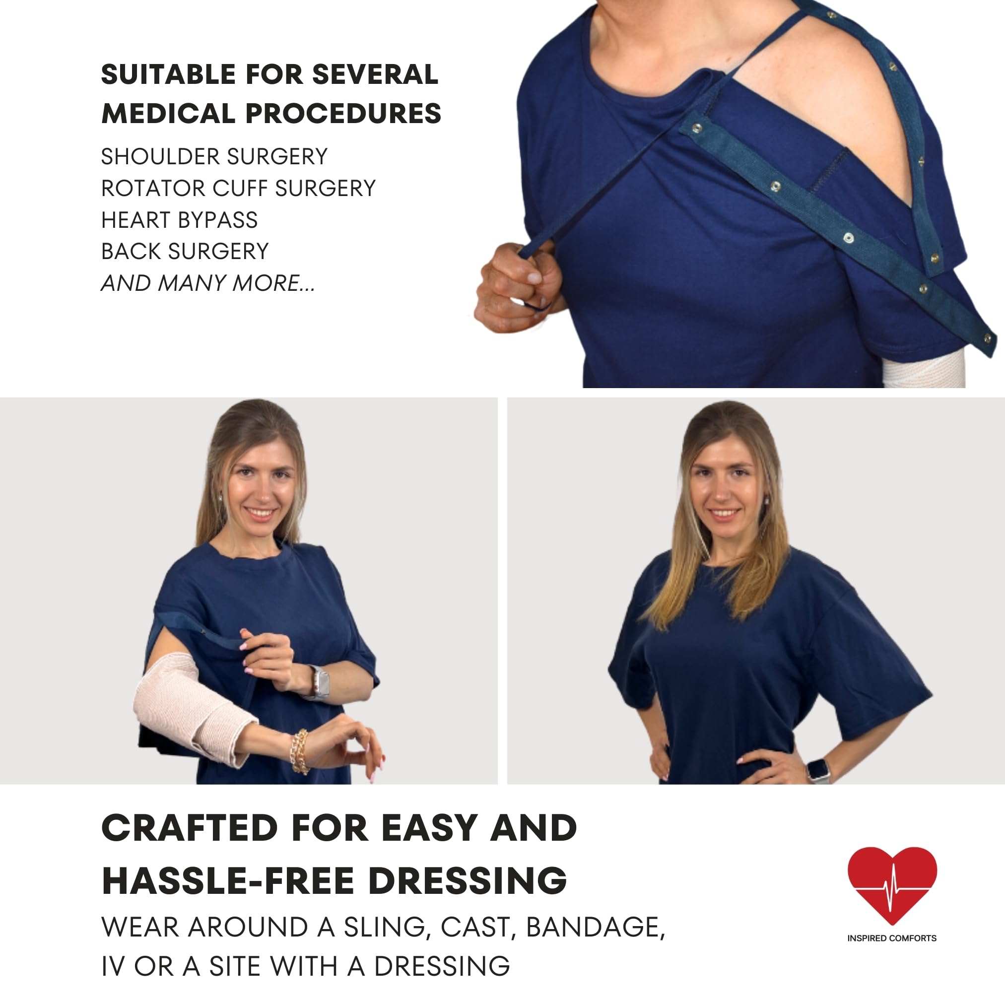 Unisex Post-Surgery Shoulder Recovery Shirt with Hidden Snaps - Ideal for Shoulder Surgery, Physical Therapy & Comfortable Healing