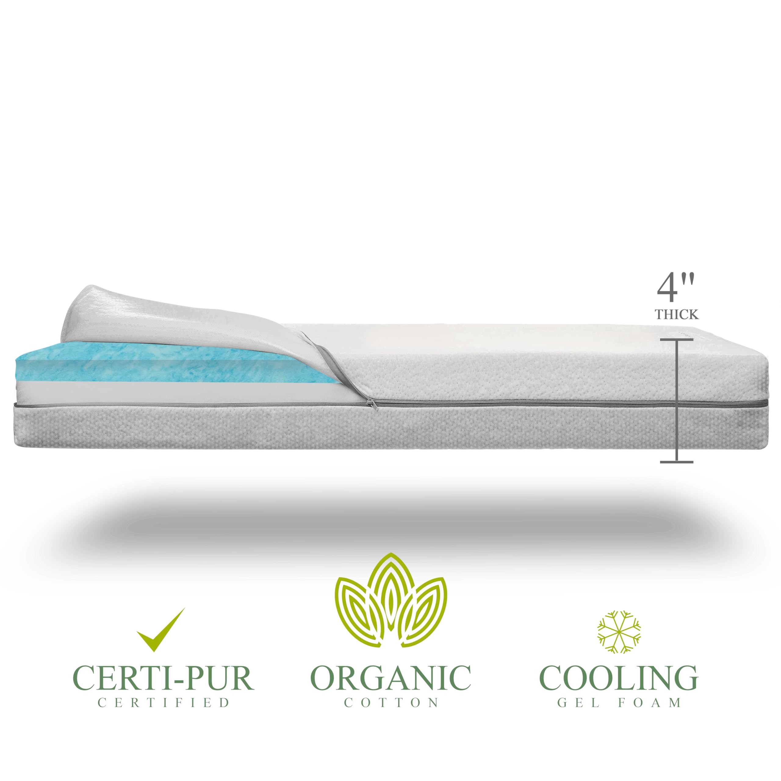 Organic Cotton 2-Sided Baby Crib Mattress - Waterproof & Washable Cover with Breathable Foam Lining | Dual Firmness Infant to Toddler Mattress (Firm Support for Newborns & Soft CertiPUR Foam for Toddlers) | 52