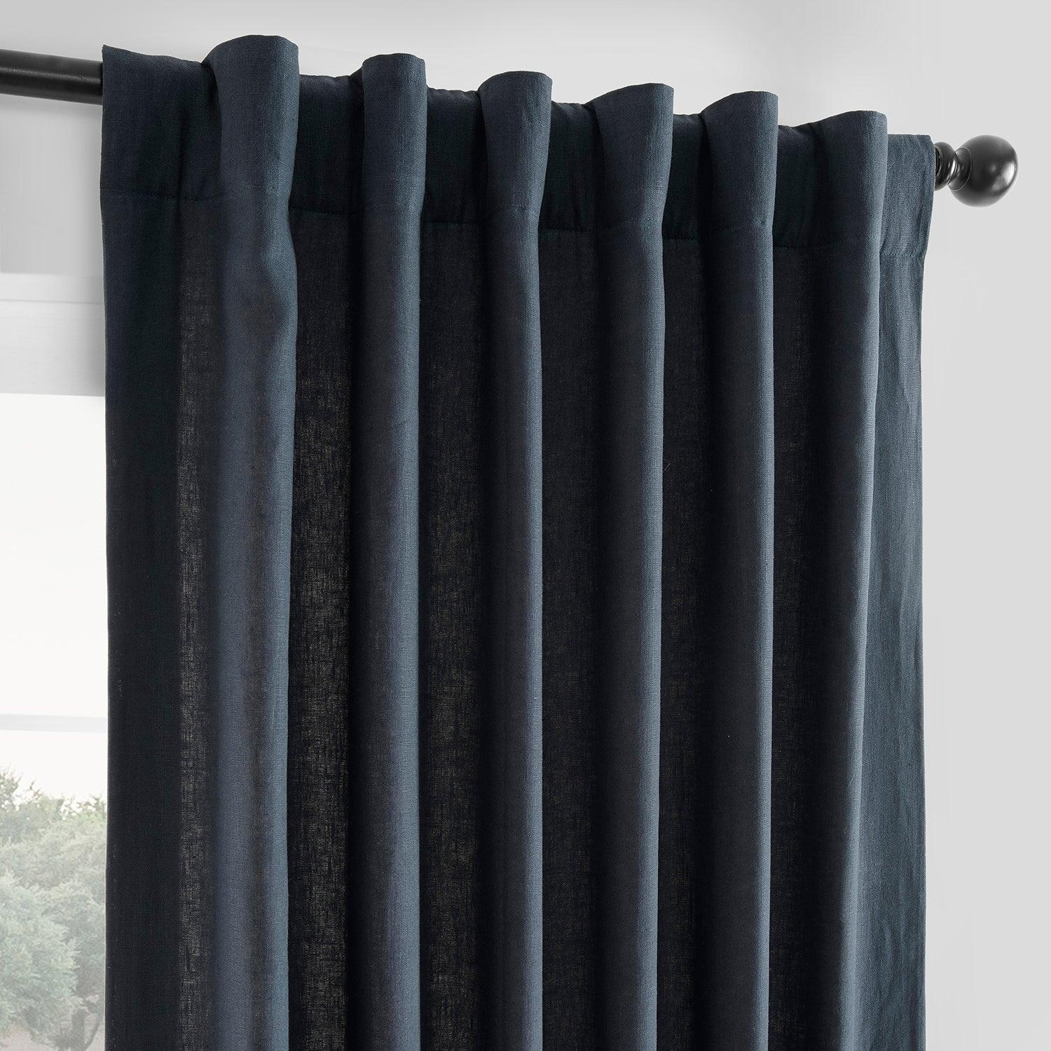 Premium French Linen Blackout Curtains - Navy Blue Thermal Insulated Window Drapes for Bedroom & Living Room - Light Blocking & Noise Reducing Home Decor