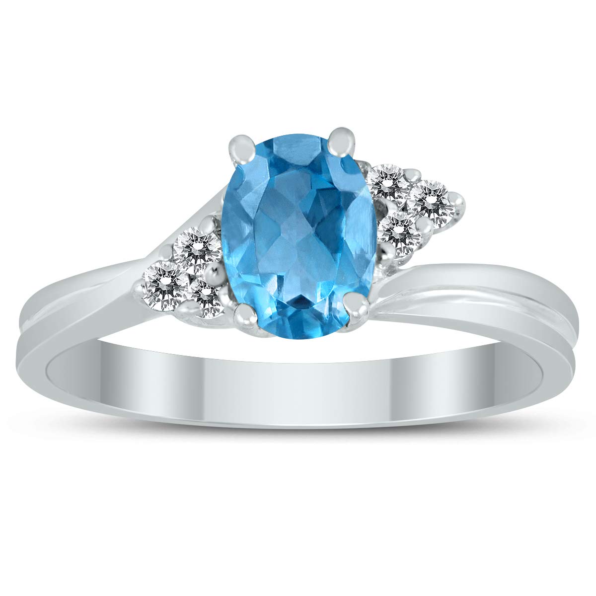 7X5MM Blue Topaz and Diamond Twist Ring in 10K White Gold - Elegant Jewelry for Women, Perfect for Engagement, Wedding, Anniversary & Special Occasions