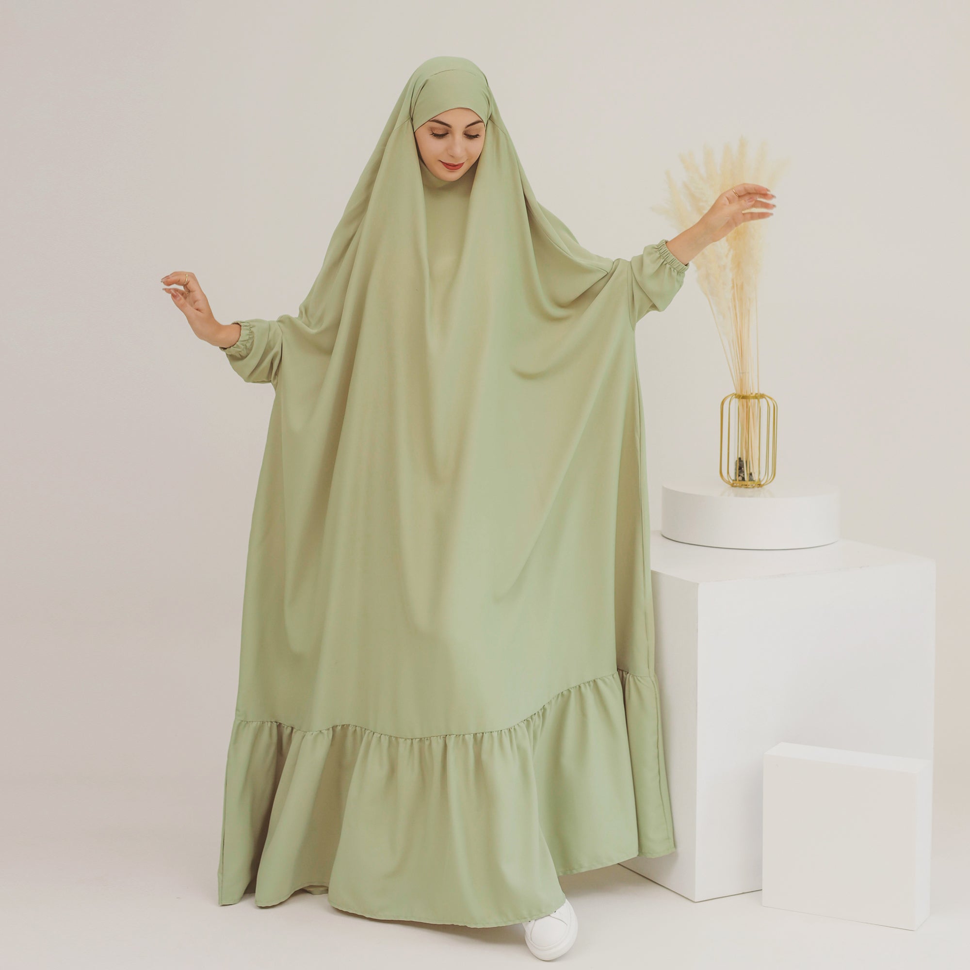 Anissa Jilbab Mint Green Muslim Prayer Scarf - Modest Hijab for Women, Perfect for Daily Wear, Prayer & Special Occasions
