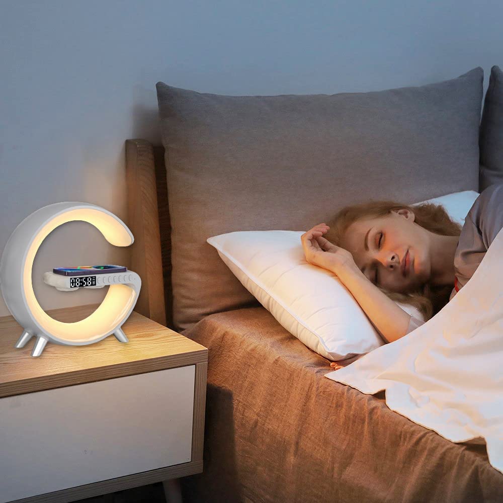 Smart Sunrise Alarm Clock with Sound Machine & Wireless Charger - Dimmable Wake Up Light for Heavy Sleepers, Bedroom, Dorm, Office - White | Perfect for Relaxation, Sleep Aid & Gentle Morning Wake-Ups