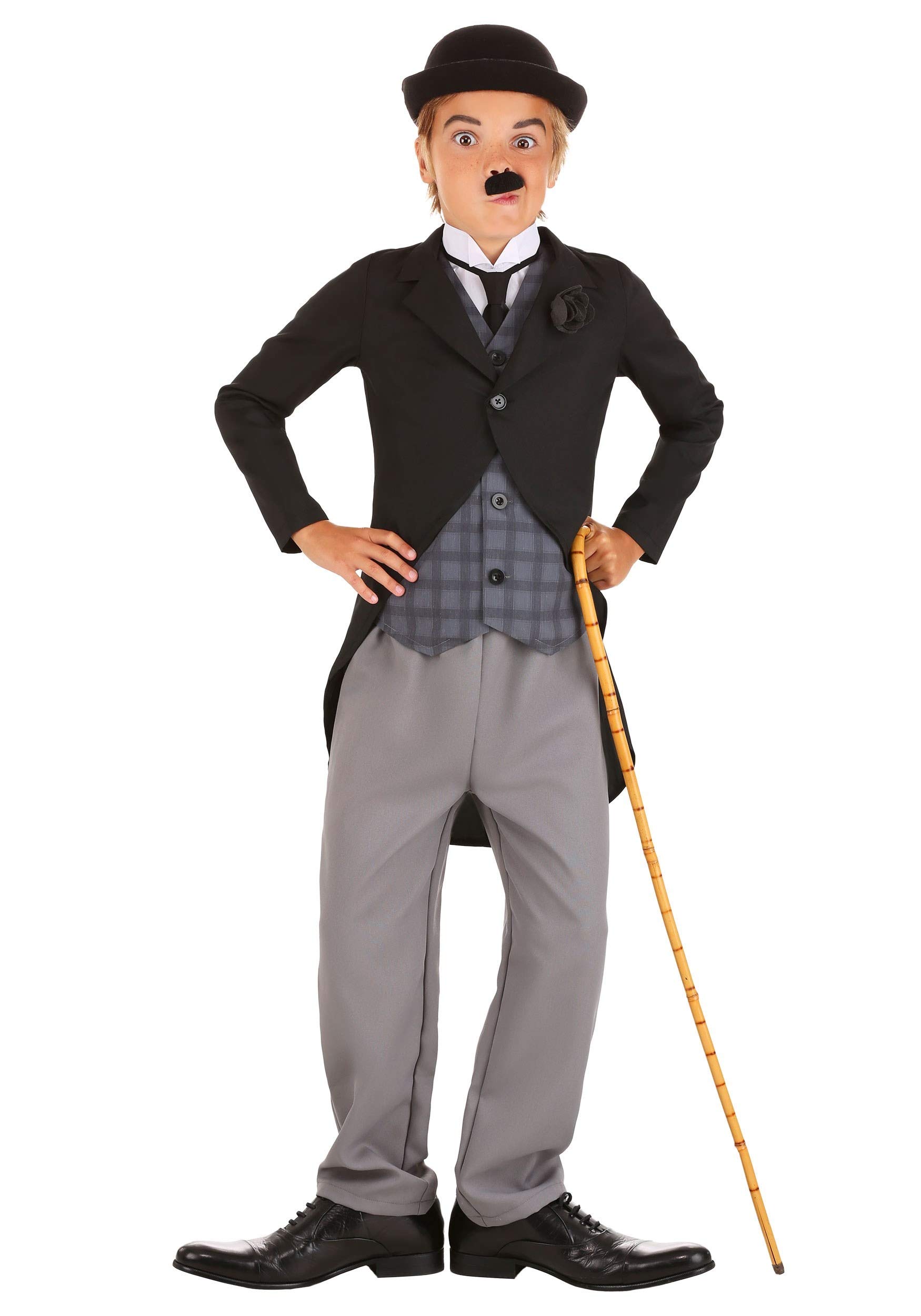 Charlie Chaplin Costume for Boys - Classic Black Suit with Bow Tie & Hat - Perfect for Halloween, Cosplay & Themed Parties