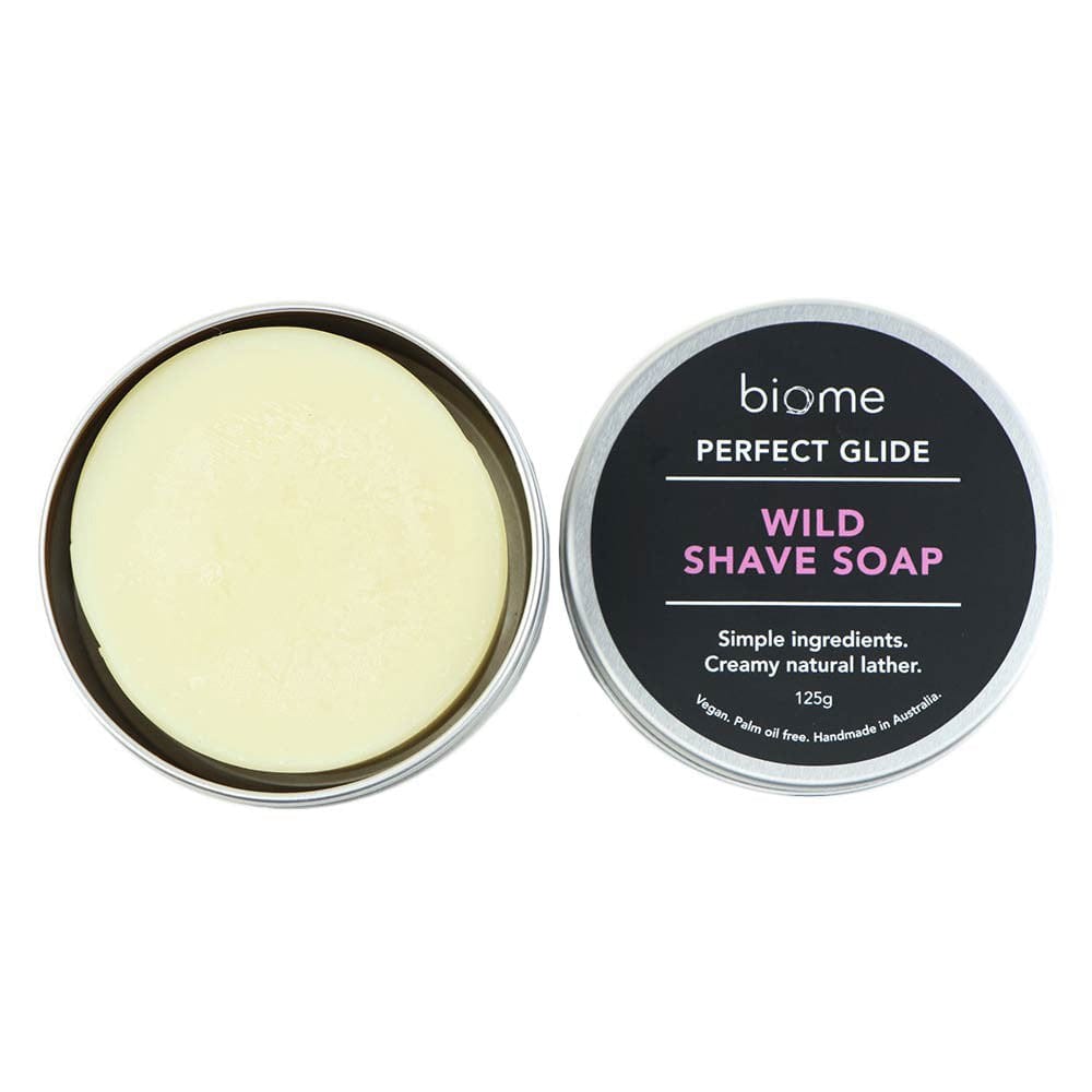 Biome Wild Shave Soap in Tin 120g - Natural Men's Grooming Shaving Cream for Sensitive Skin - Perfect for Travel & Daily Shaving Routine