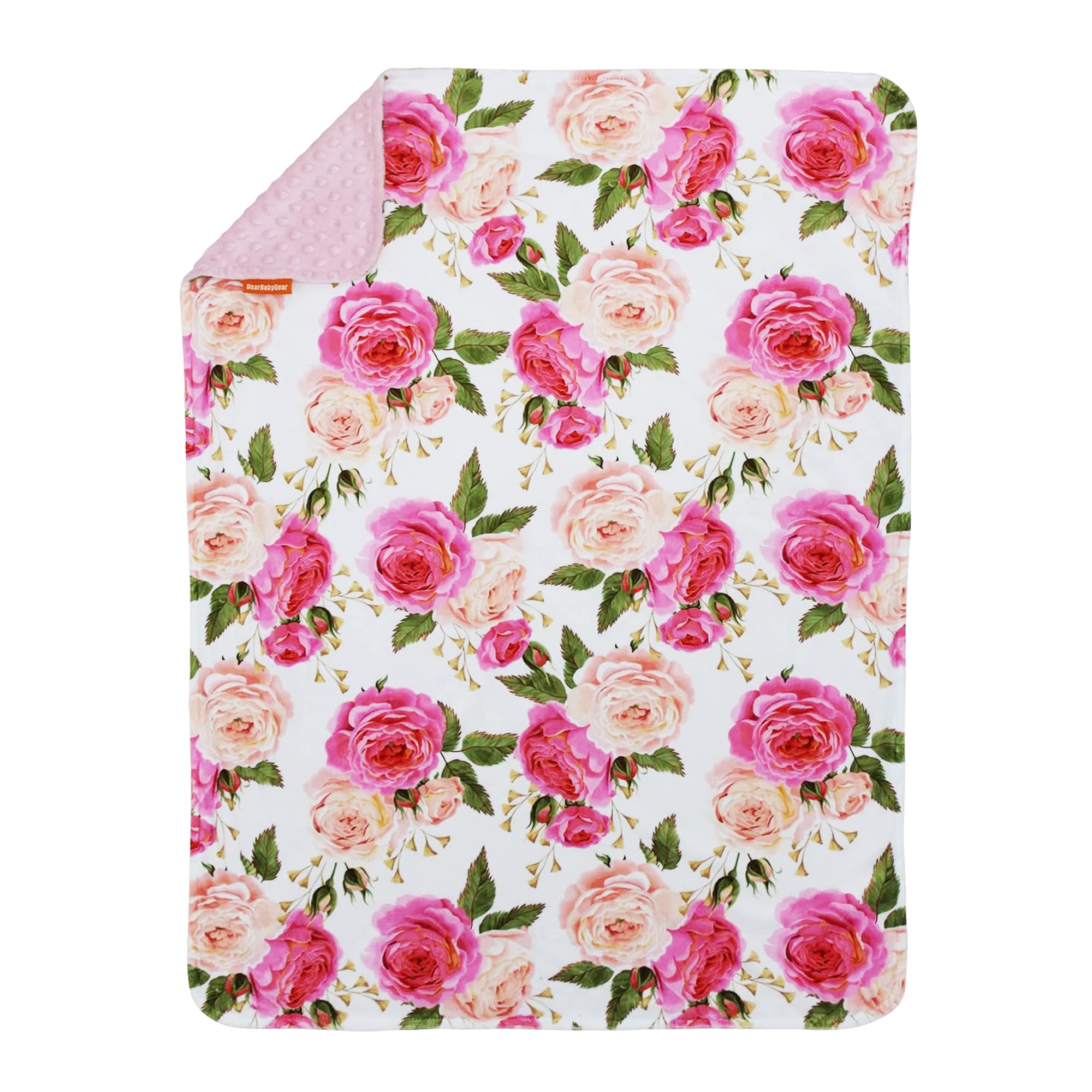 Dear Baby Floral Reversible Blanket - Newborn Gift for Girls & Boys - Roses Print, 38x29 Inches - Perfect for Nursery & Photo Shoots