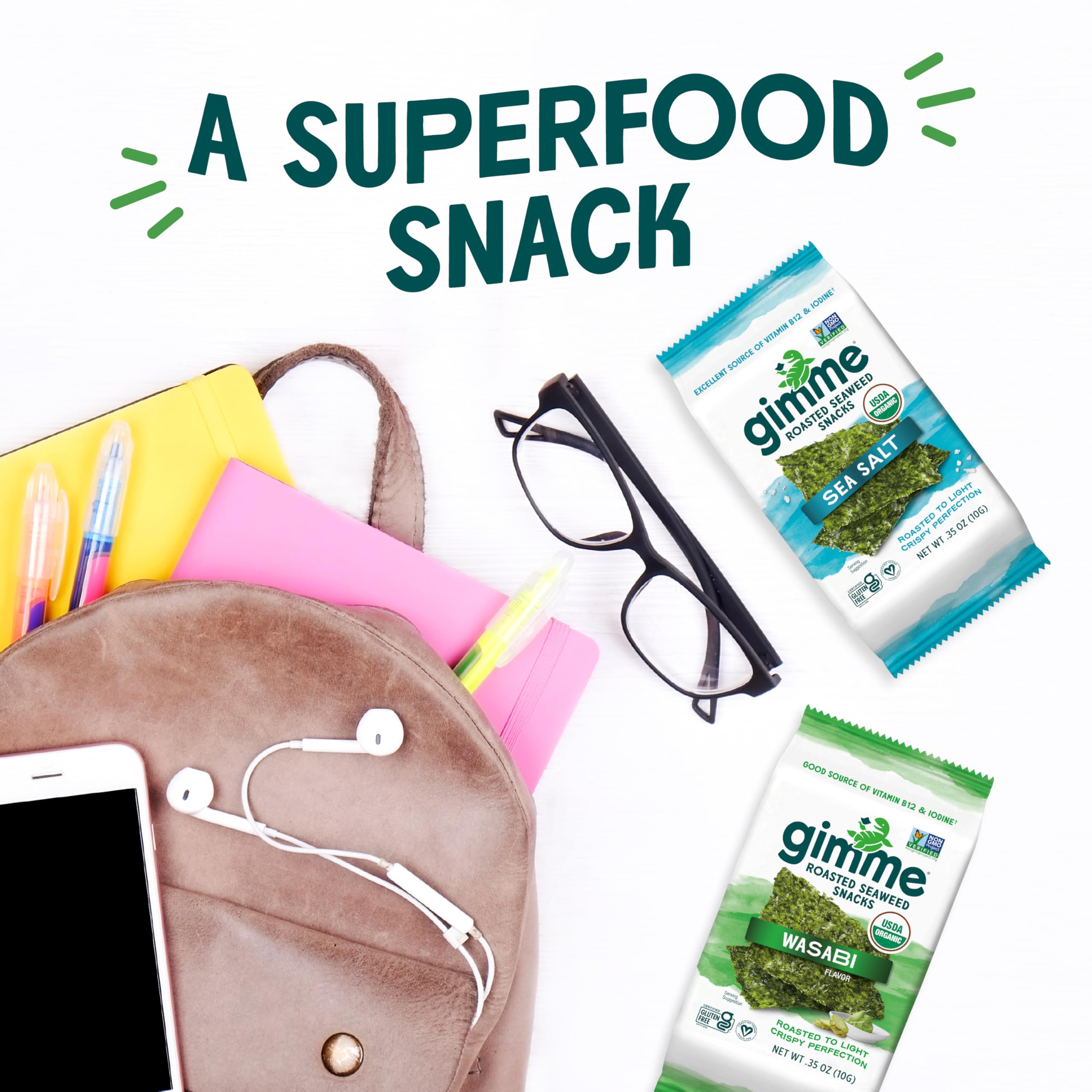 Organic Roasted Seaweed Snacks with Wasabi - 20 Count, Keto, Vegan, Gluten-Free, Rich in Omega-3 & Iodine | Healthy On-The-Go Snack for Kids & Adults | Perfect for Lunchboxes, Office Snacks & Travel