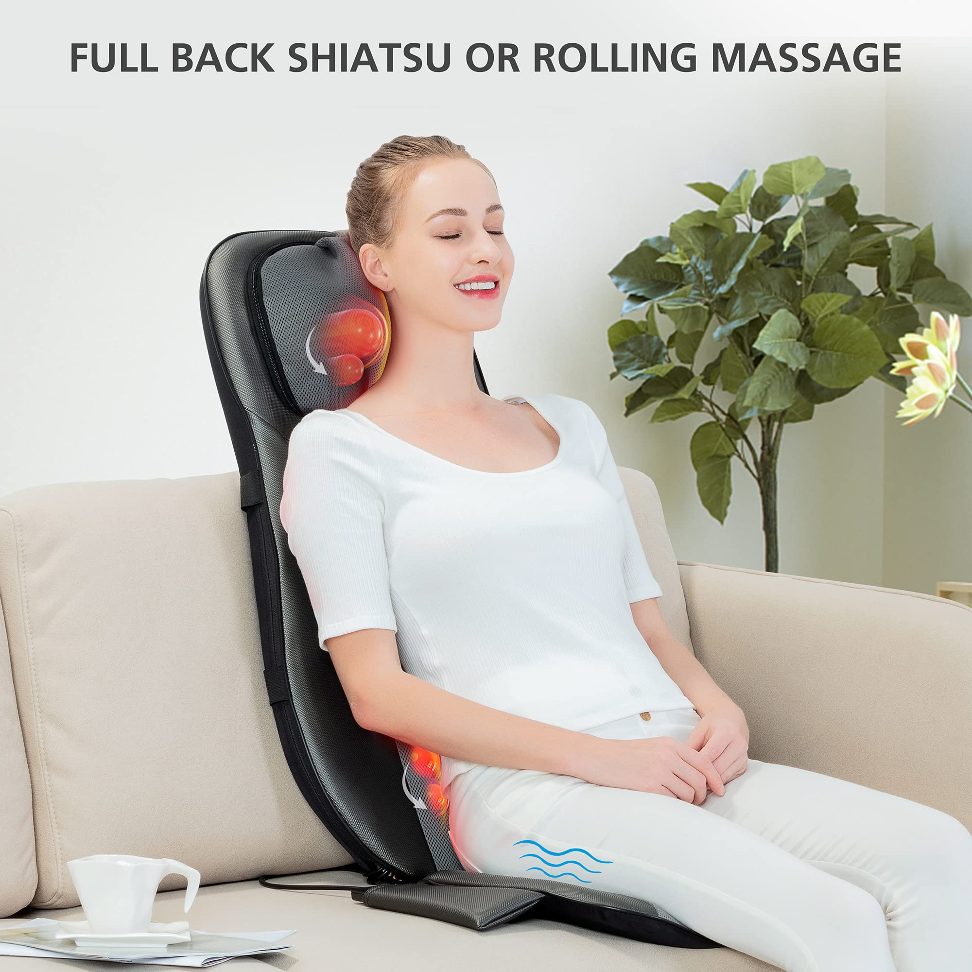 Snailax Shiatsu Massage Chair Pad with Heat - Full Body Deep Kneading & Rolling Massage for Neck, Back & Shoulders - Adjustable Height - Perfect Gift for Men & Women - Ideal for Home, Office & Car Relaxation