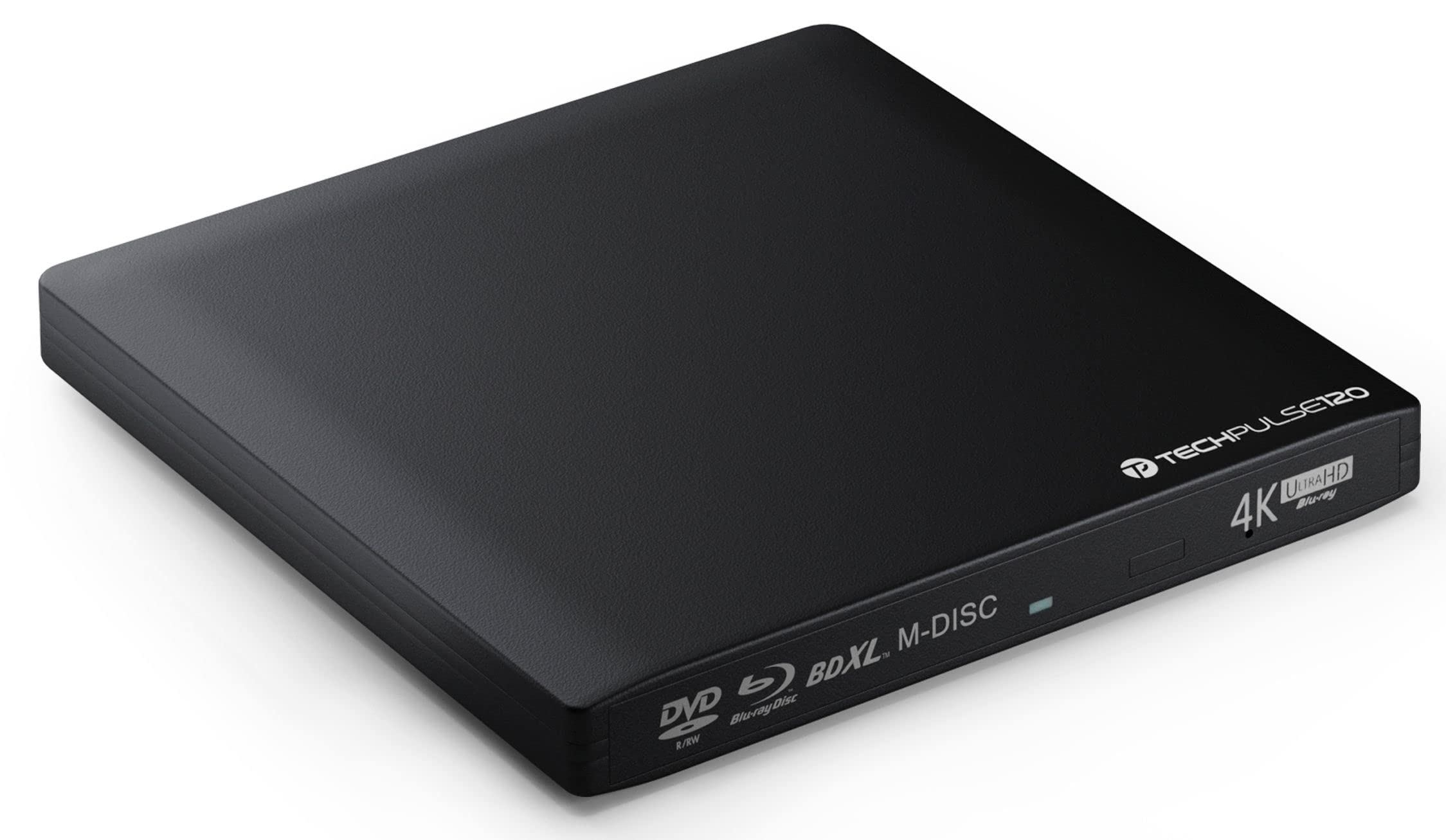 techPulse120 USB 3.1 Type-C External UHD HDR 4K 3D Blu-ray Burner Drive - Supports BDXL, M-Disc, DVD & CD - Compatible with Windows/Mac, PC, Laptop, iMac (Aluminum Black) - Perfect for Home Theater, Media Backup & Professional Video Editing
