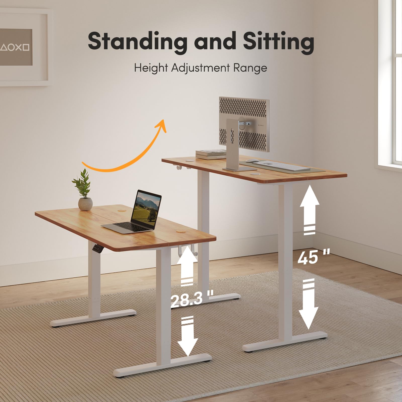 FAMISKY 55 x 24 Inches Electric Standing Desk - Height Adjustable Ergonomic Home Office Desk with Splice Board, Light Rustic Brown - Perfect for Remote Work, Gaming & Study Setup