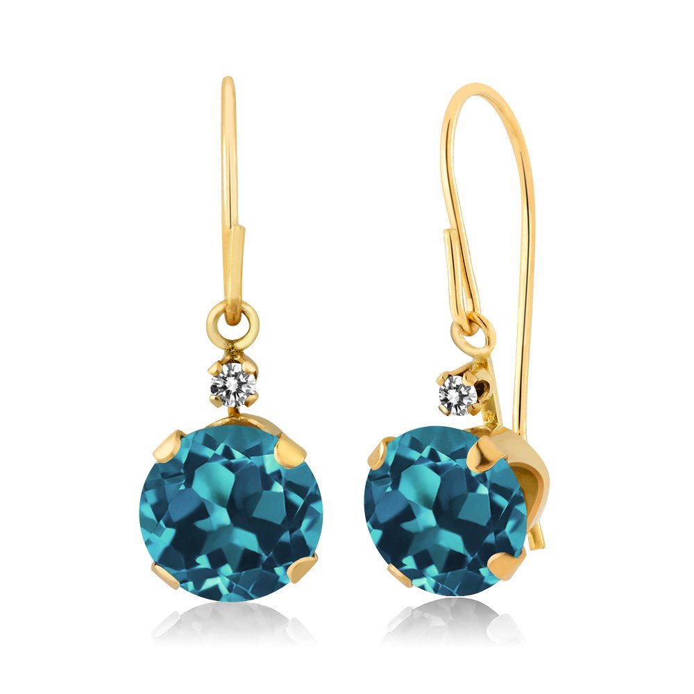 1.53 Ct London Blue Topaz & White Diamond 14K Yellow Gold Earrings for Women | Gem Stone King | Elegant Jewelry for Parties, Weddings & Special Occasions