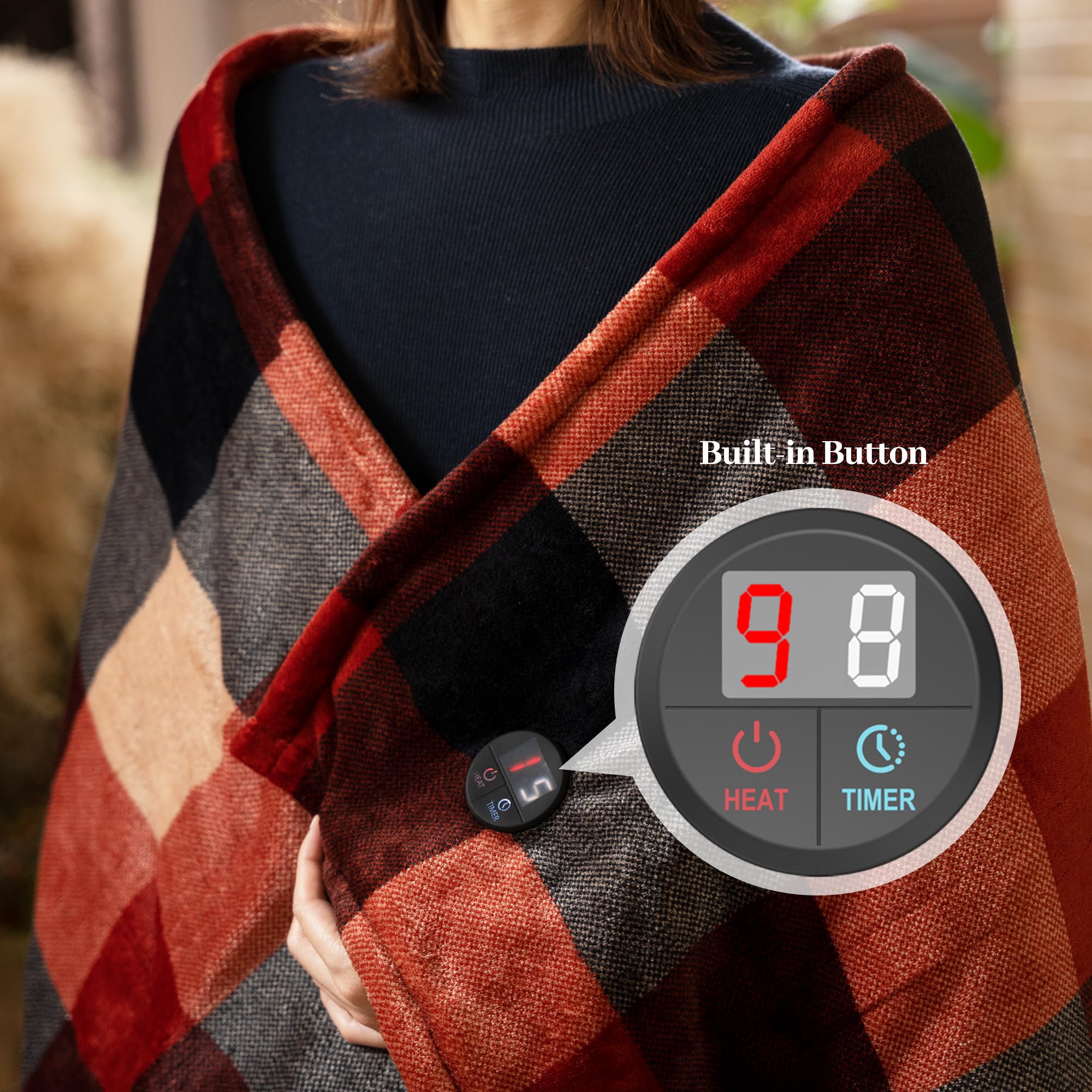 GOTCOZY 50''x60'' Electric Heated Throw Blanket - 10 Heat Levels & 9 Timer Settings, One-Touch Control, Machine Washable (Red/Black) - Perfect for Winter Warmth, Bedroom Comfort & Cozy Movie Nights