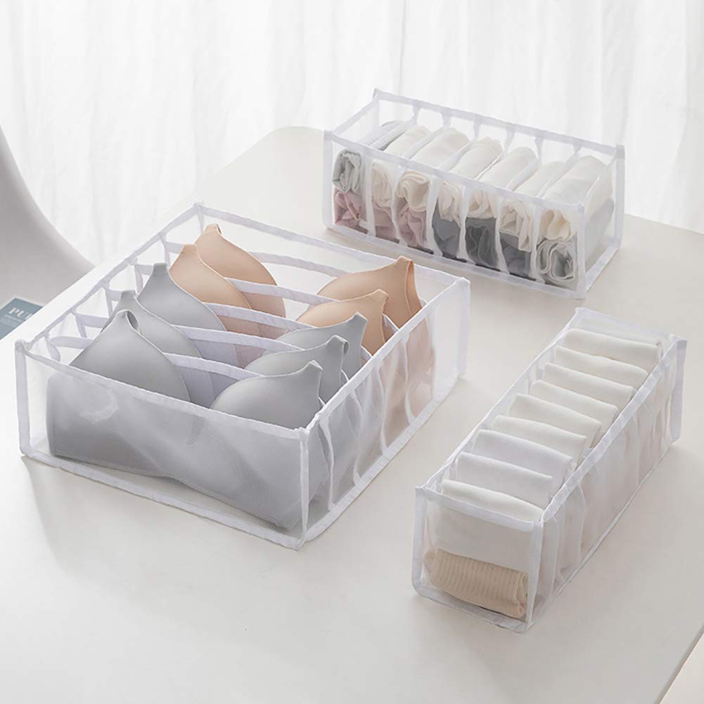 ARTIFUN 3-Piece Foldable Underwear Drawer Organizer Set for Women - Storage Boxes for Clothes, Socks, Bras, Ties, Scarves & Handkerchiefs (Gray, Pink, White) | Perfect for Bedroom Closet Organization & Travel Packing