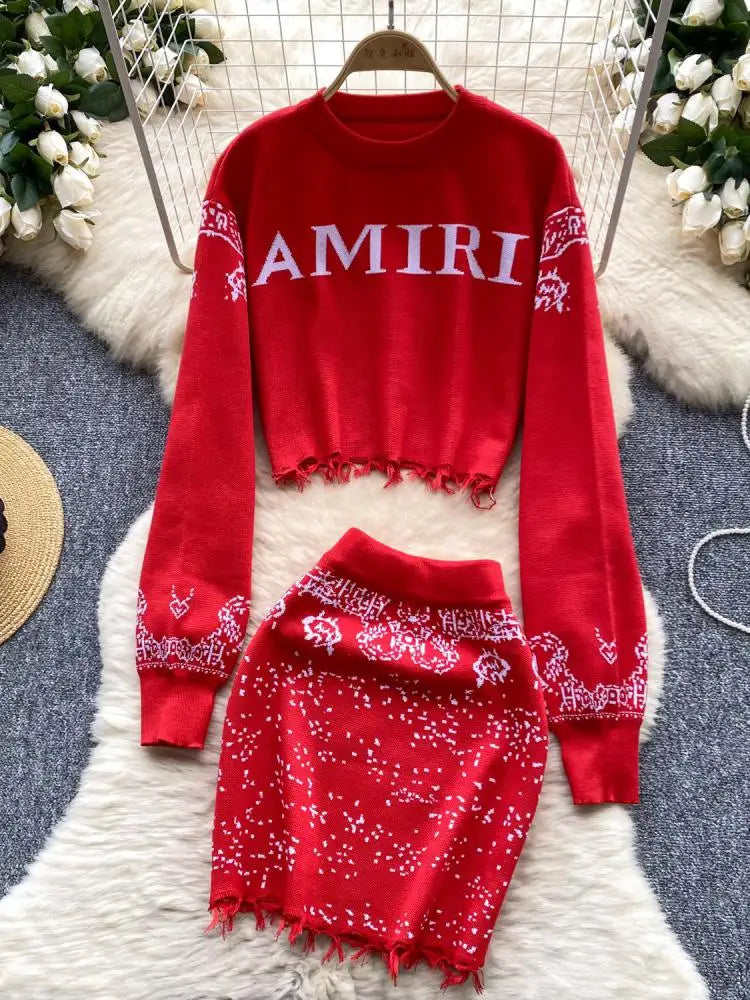 Women's Green & Red Patchwork Knit Sweater & High Waist Skirt Set - Long Sleeve Pullover & Short Skirt Outfit for Fall Winter Fashion | Perfect for Holiday Parties, Date Nights & Casual Wear