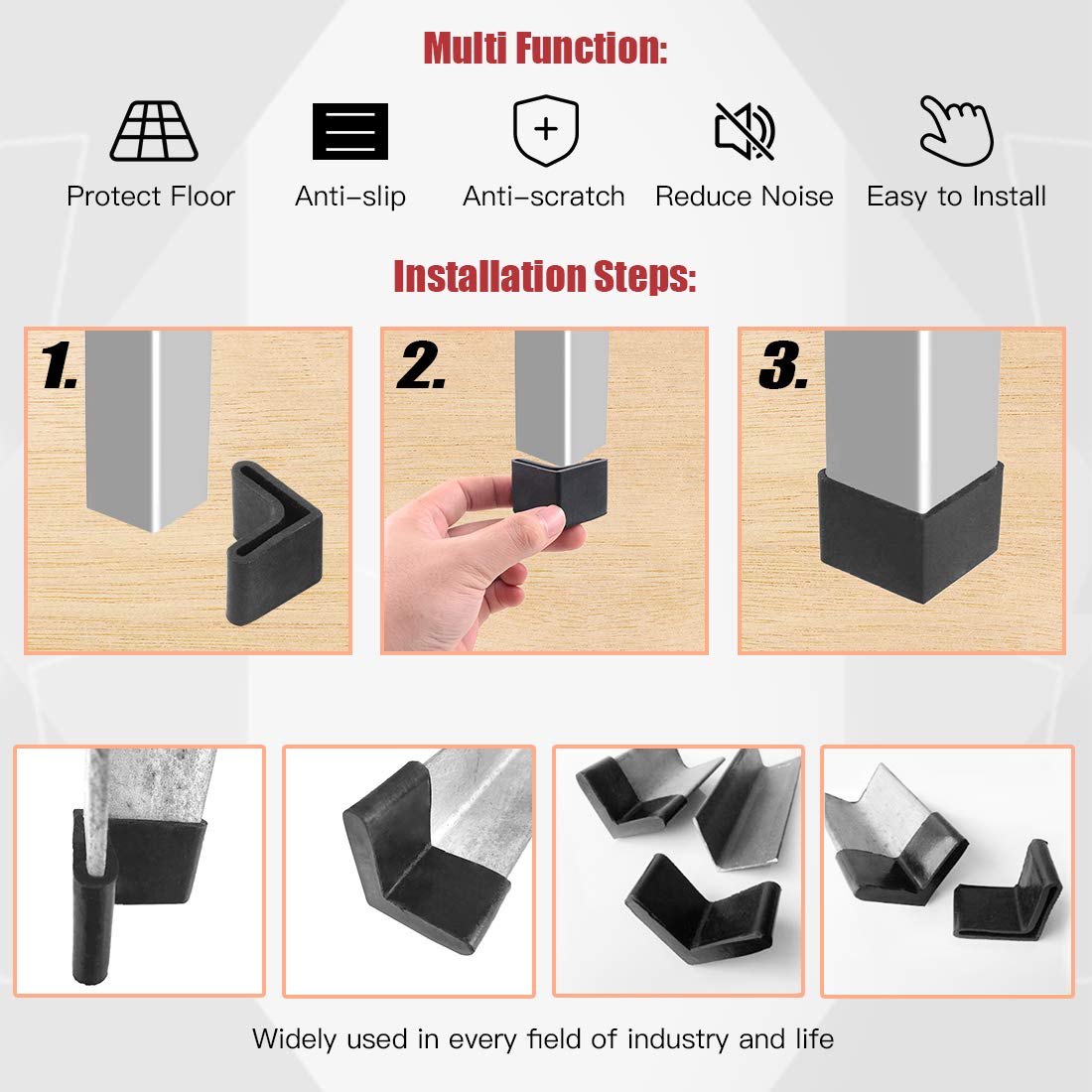 Hilitchi 40-Piece L-Shaped Furniture Angle Rubber Pads - Non-Slip Leg Covers for Bed Frames, Steel Racks & Shelves - Protects Floors & Reduces Noise (Perfect for Home, Office & Dorm Furniture)