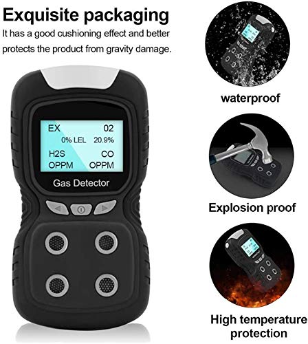 Portable 4-Gas Detector for EX/H2S/CO/O2 - Rechargeable Multi-Gas Monitor with LCD Display, Sound, Light & Vibration Alarms - Durable Gas Analyzer for Industrial Safety, Confined Space & Workplace Monitoring