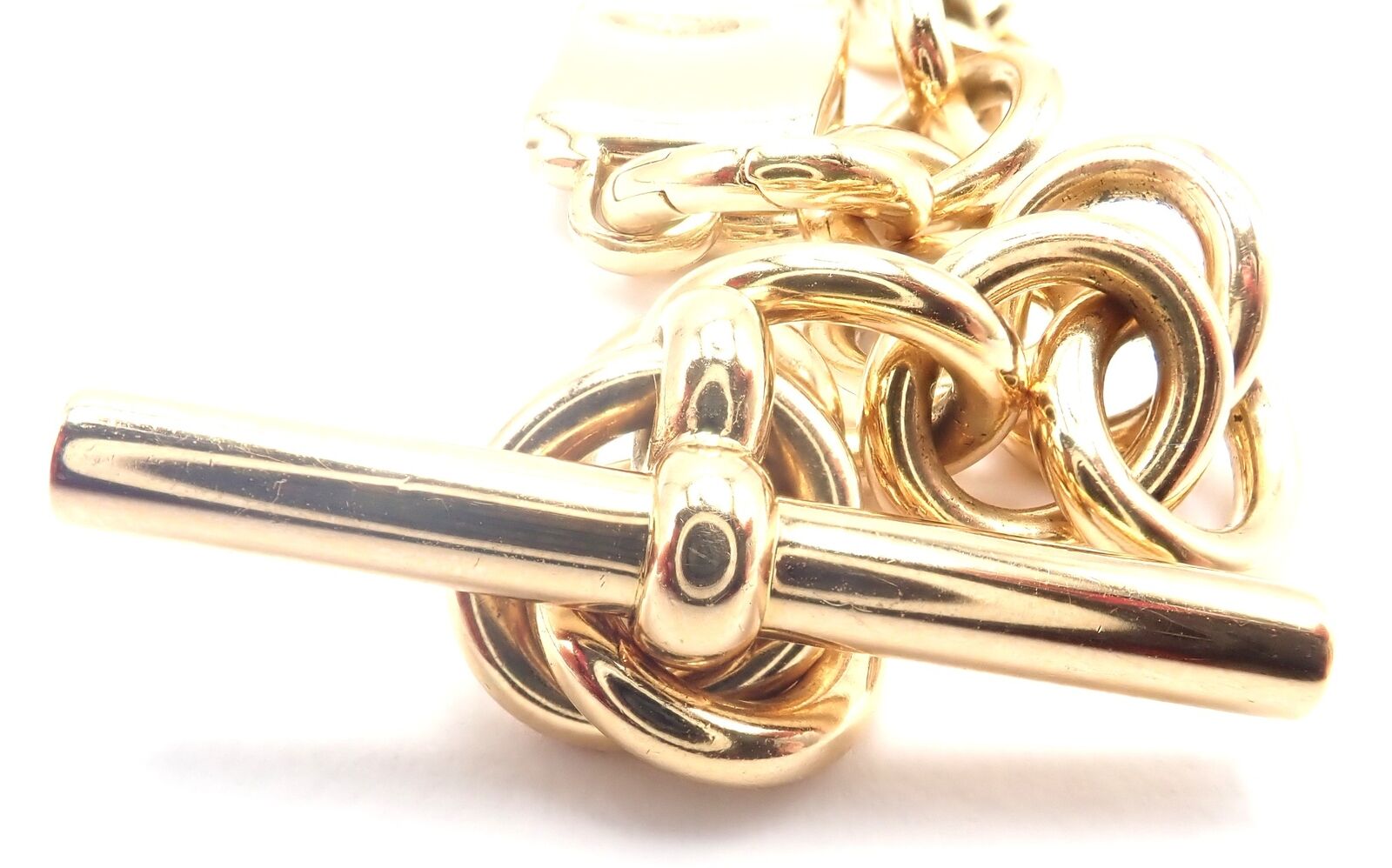 Authentic Hermes 18k Yellow Gold Heavy Link Toggle Bracelet with Two Charms - Luxury Jewelry for Women, Perfect for Gifts, Parties & Special Occasions