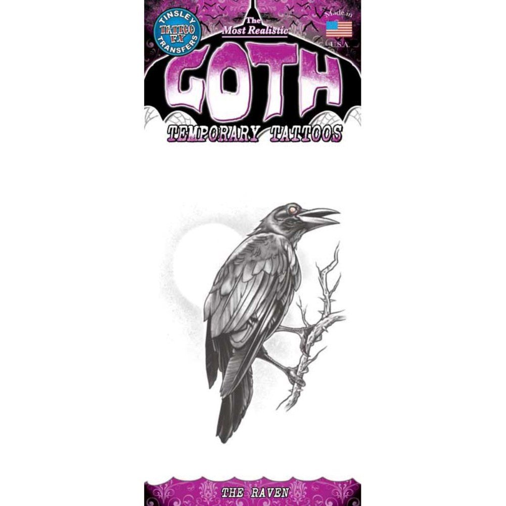 Tinsley Transfers Temporary Tattoo - The Raven Design | Waterproof Fake Tattoos for Halloween, Cosplay & Parties | Lasts 5-7 Days