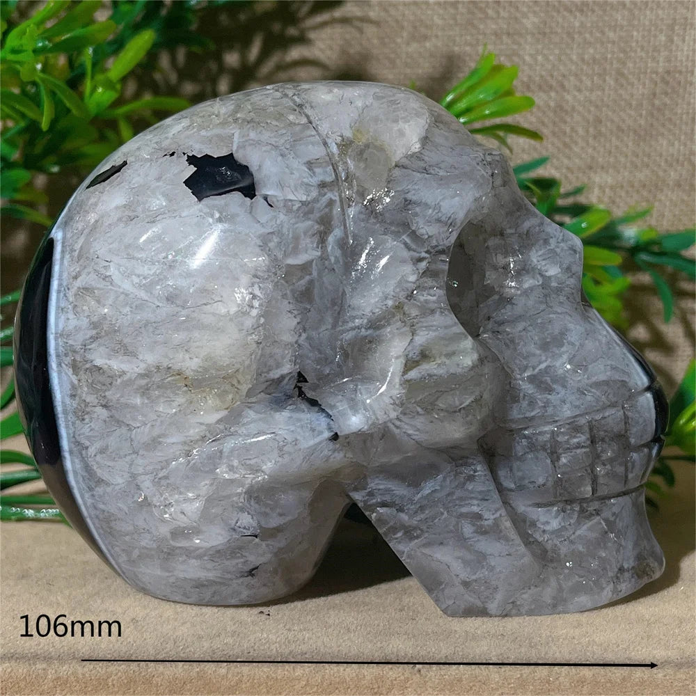 Black Agate Skull Carving - Natural Crystal Healing Gemstone for Spiritual Home Decor, Meditation & Energy Work | Handcrafted Mineral Craft for Gifts & Altar Decorations
