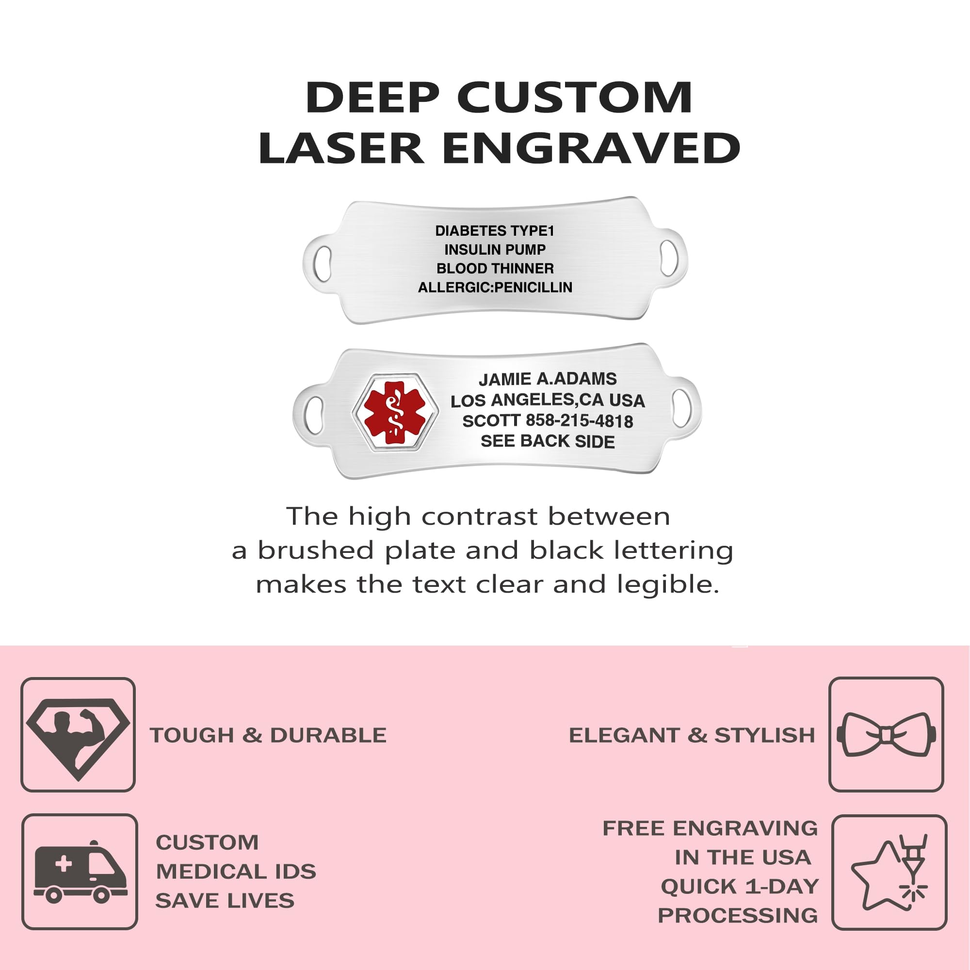 Divoti Custom Engraved Medical Alert Bracelet for Women - Adjustable Heart Link Medical ID Bracelet with Emergency Contact Info | Perfect for Diabetes, Allergies & Daily Safety Protection