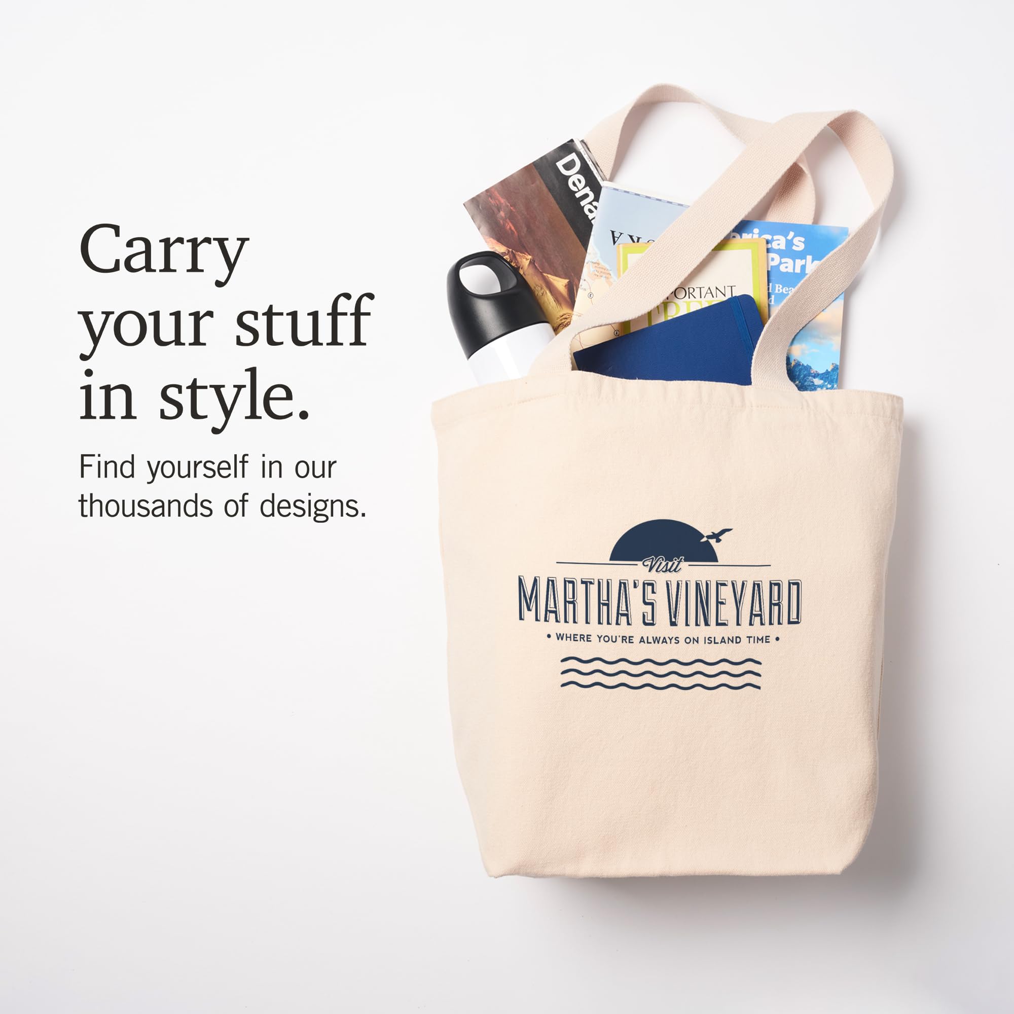 Lantern Press Martha's Vineyard Tote Bag - 100% Cotton Canvas Reusable Shopping Bag with 'Visit Martha's Vineyard' Island Design - Perfect for Beach Trips, Grocery Shopping & Eco-Friendly Lifestyle