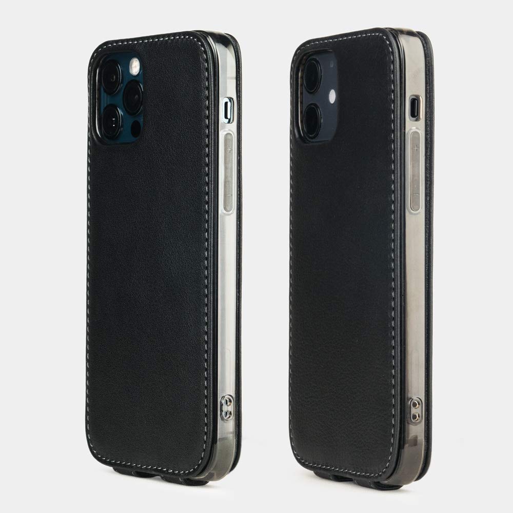 Premium Genuine Leather Folio Case for iPhone 12 & 12 Pro - French Crafted Patent Design - Slim Protective Wallet Cover - Perfect for Business & Travel (Black)