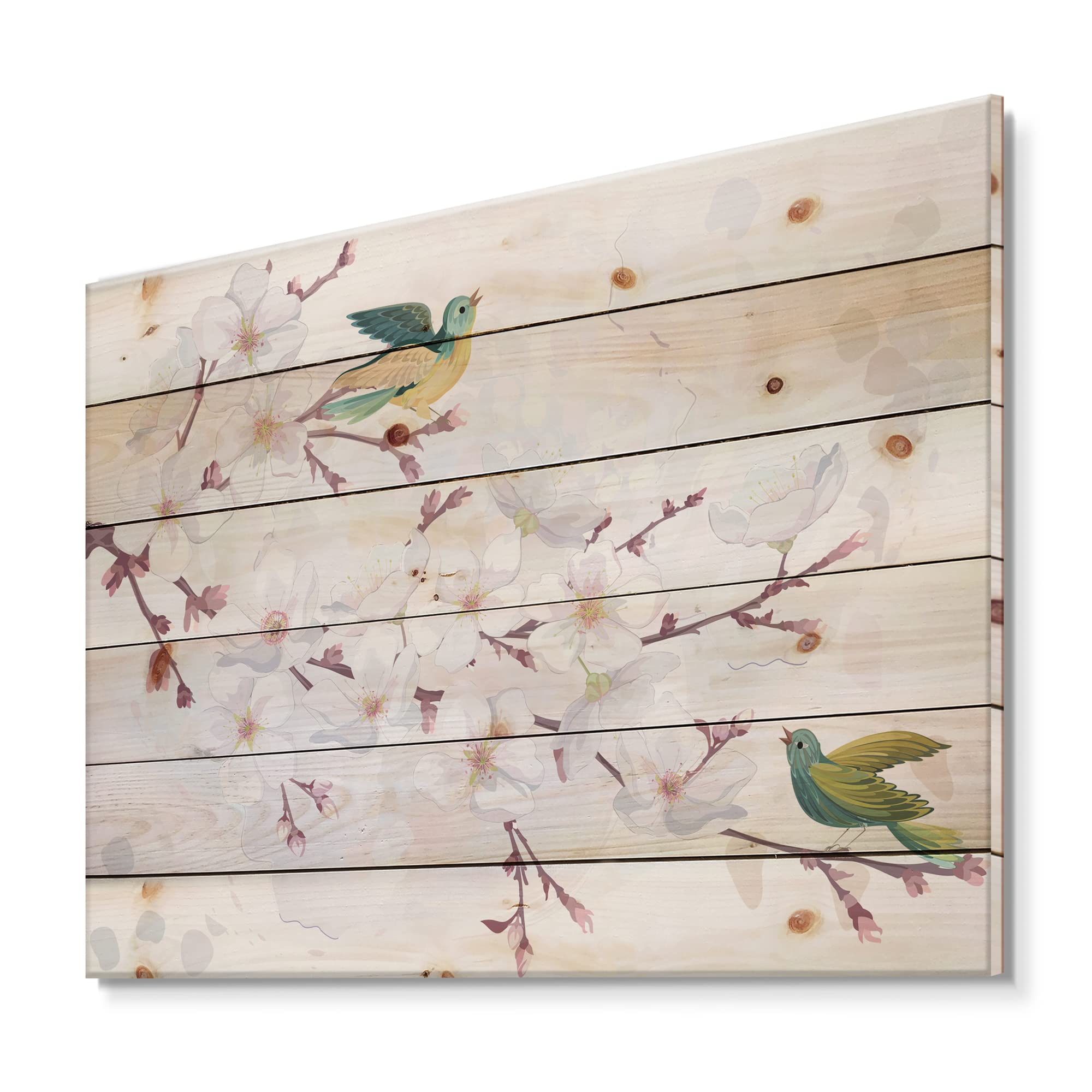 DesignQ Blossoming Cherry Tree Wood Wall Art - Traditional White Wooden Wall Decor with Large Animal Prints on Natural Pine - Perfect for Living Room, Bedroom & Office Decor