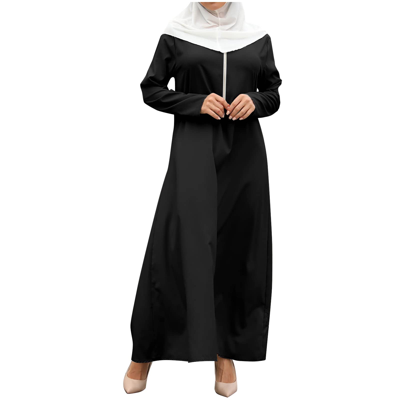 2023 Women's Summer Dresses - Long Sleeve Round Neck Muslim Dress with Zipper | Casual & Formal Wear for Beach, Office & Special Occasions
