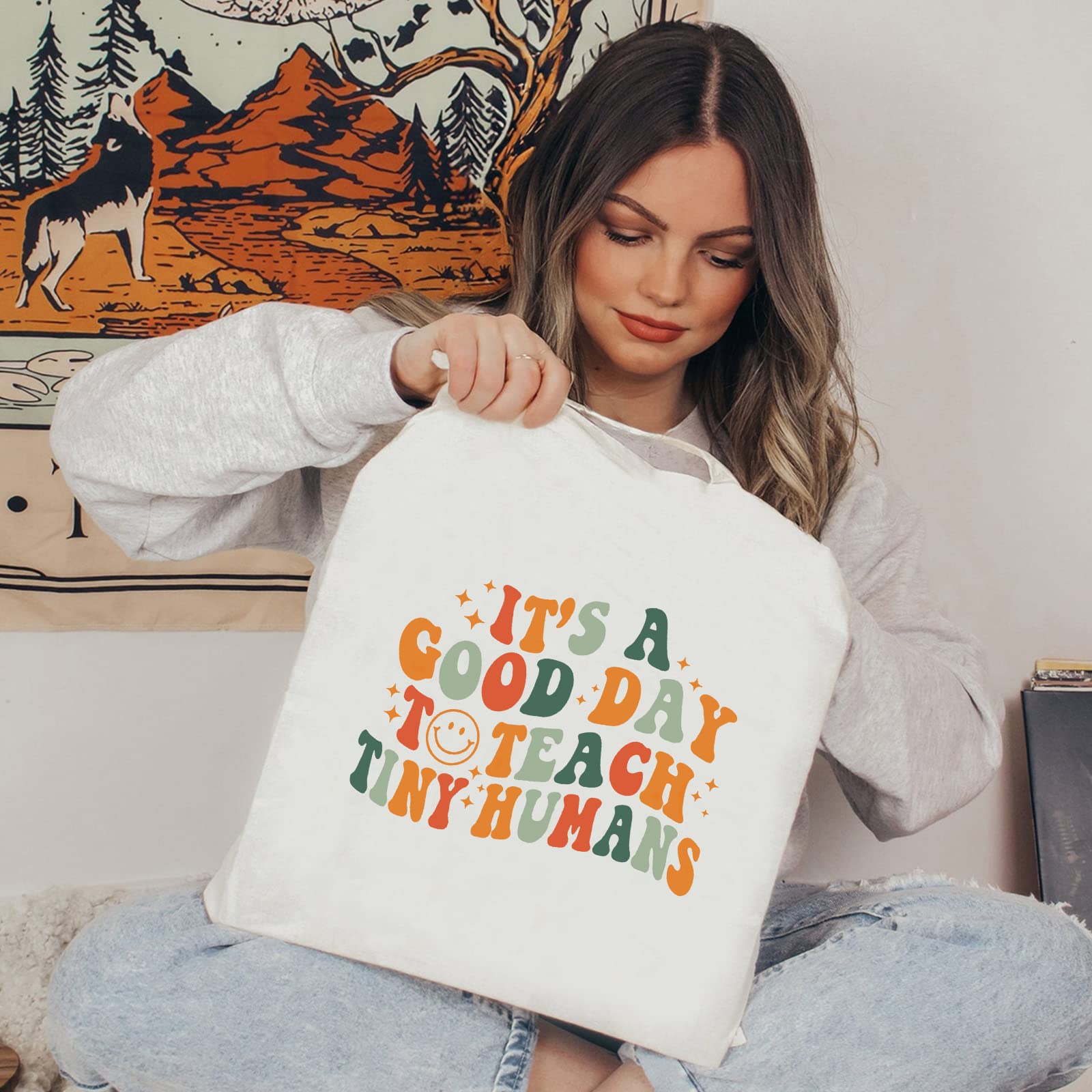 Teacher Appreciation Gift Ideas - Cute Canvas Tote Bags for School, Beach & Grocery Shopping | Reusable Eco-Friendly Summer Travel Bag for Women