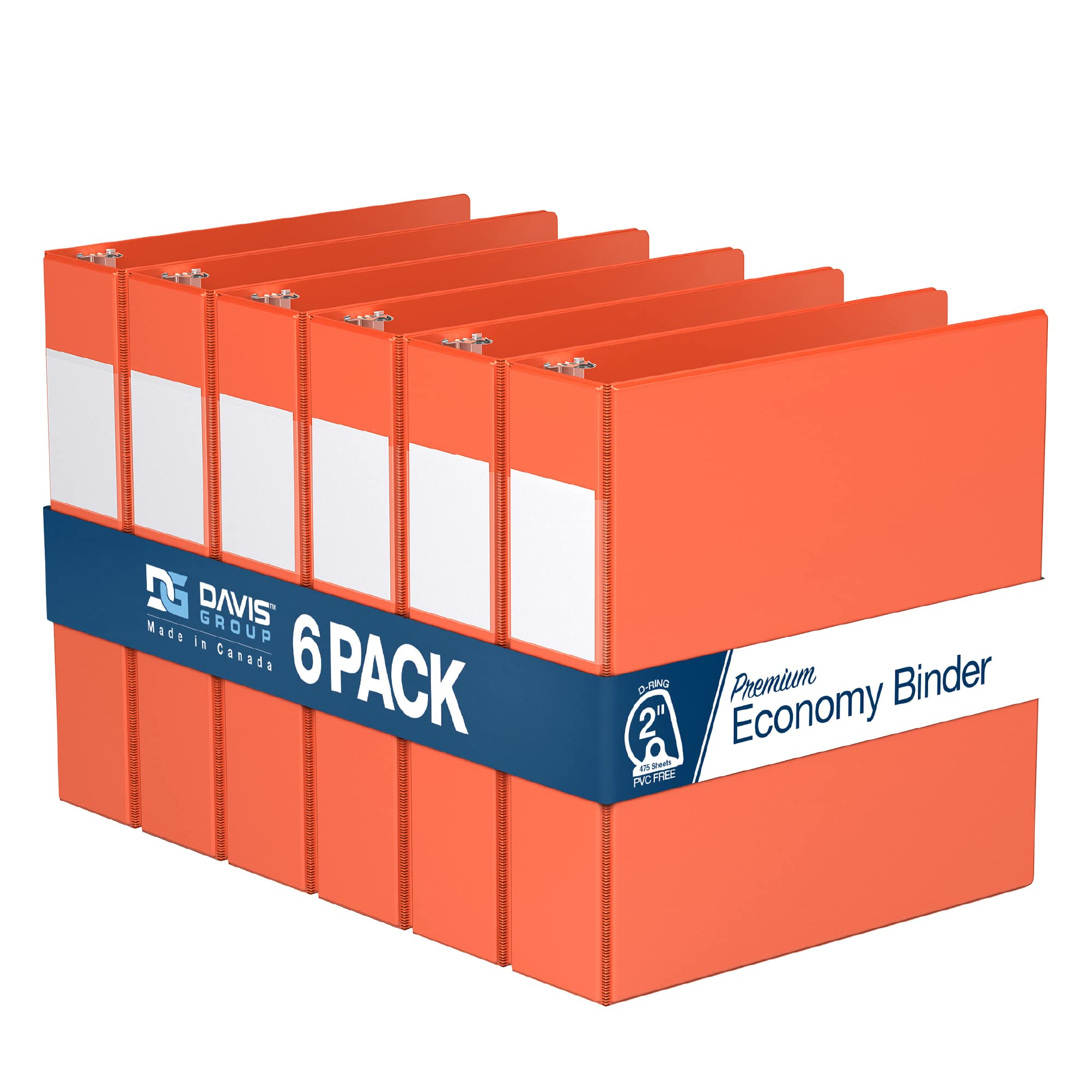 Premium 2-Inch 3-Ring Binders - D Ring Notebooks for School, Office & Home - Pack of 6 Colorful Binders (Orange) - Organize Documents, Reports & Projects