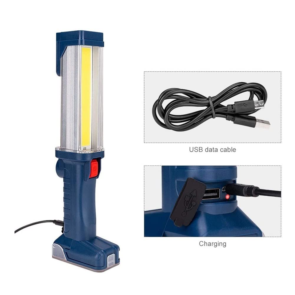 Rechargeable LED Work Light - USB Handheld Flashlight with COB LED, Magnetic Base & Hook - Portable Inspection Lamp for Camping, Hiking, Emergency, Car Repair & Home DIY Projects