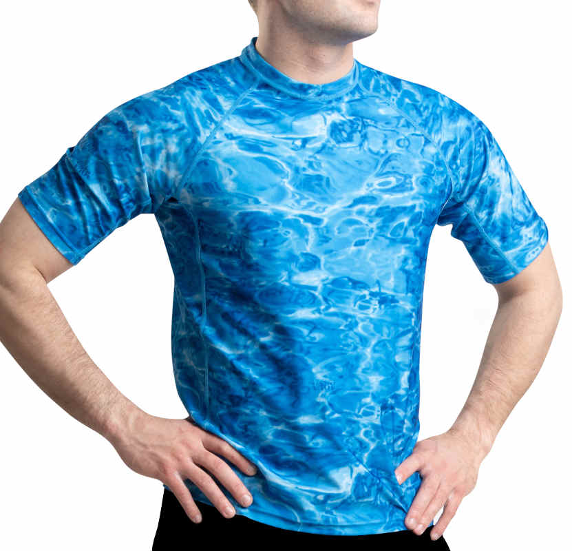 Men's Quick-Dry Loose Fit Short Sleeve Swim Rash Guard Shirt - UPF 50+ Sun Protection for Swimming, Surfing & Beach Activities | Aqua Design
