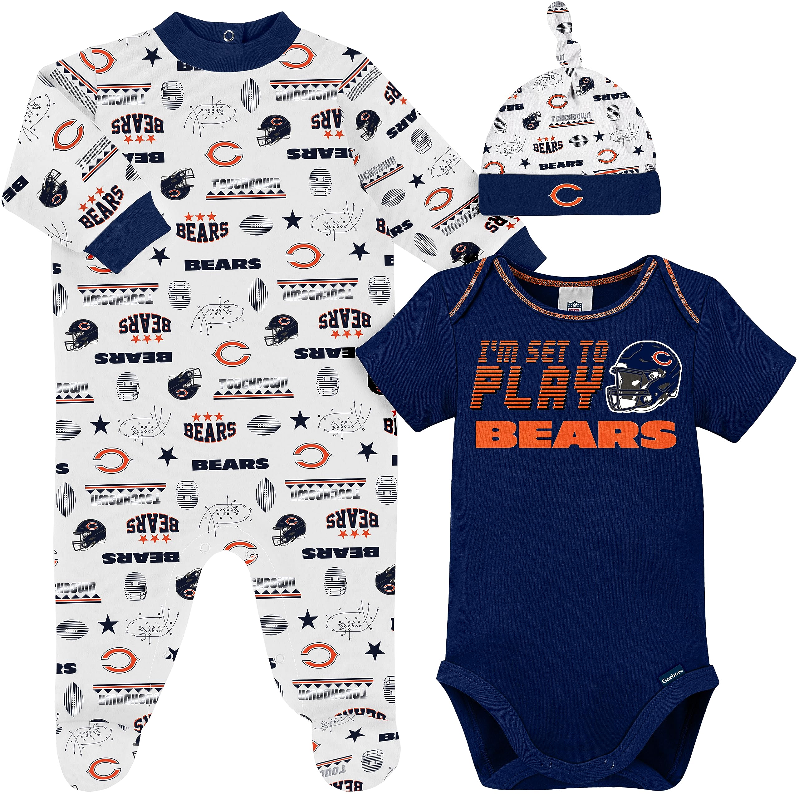 Gerber Unisex Baby NFL Team Footed Sleep & Play Bodysuit Gift Set - Soft Cotton Pajamas for Newborns & Infants - Perfect for Game Day, Nursery, and Gift Giving