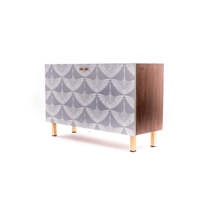 Handmade Bone Inlay Swan Buffet Table - Luxury Sideboard with Floral Design for Dining Room & Living Room Decor