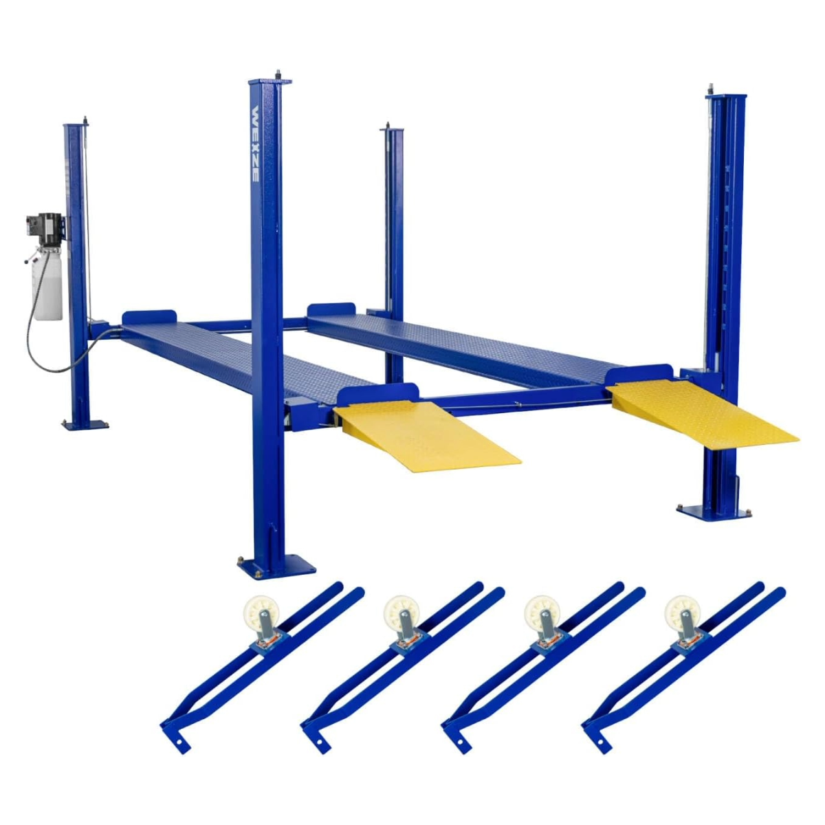 WEIZE 8500lbs 4 Post Car Lift with Caster Kits - Heavy Duty Auto Storage Lift for Home Garage, Vehicle Parking & Maintenance - Perfect for Car Enthusiasts & DIY Mechanics