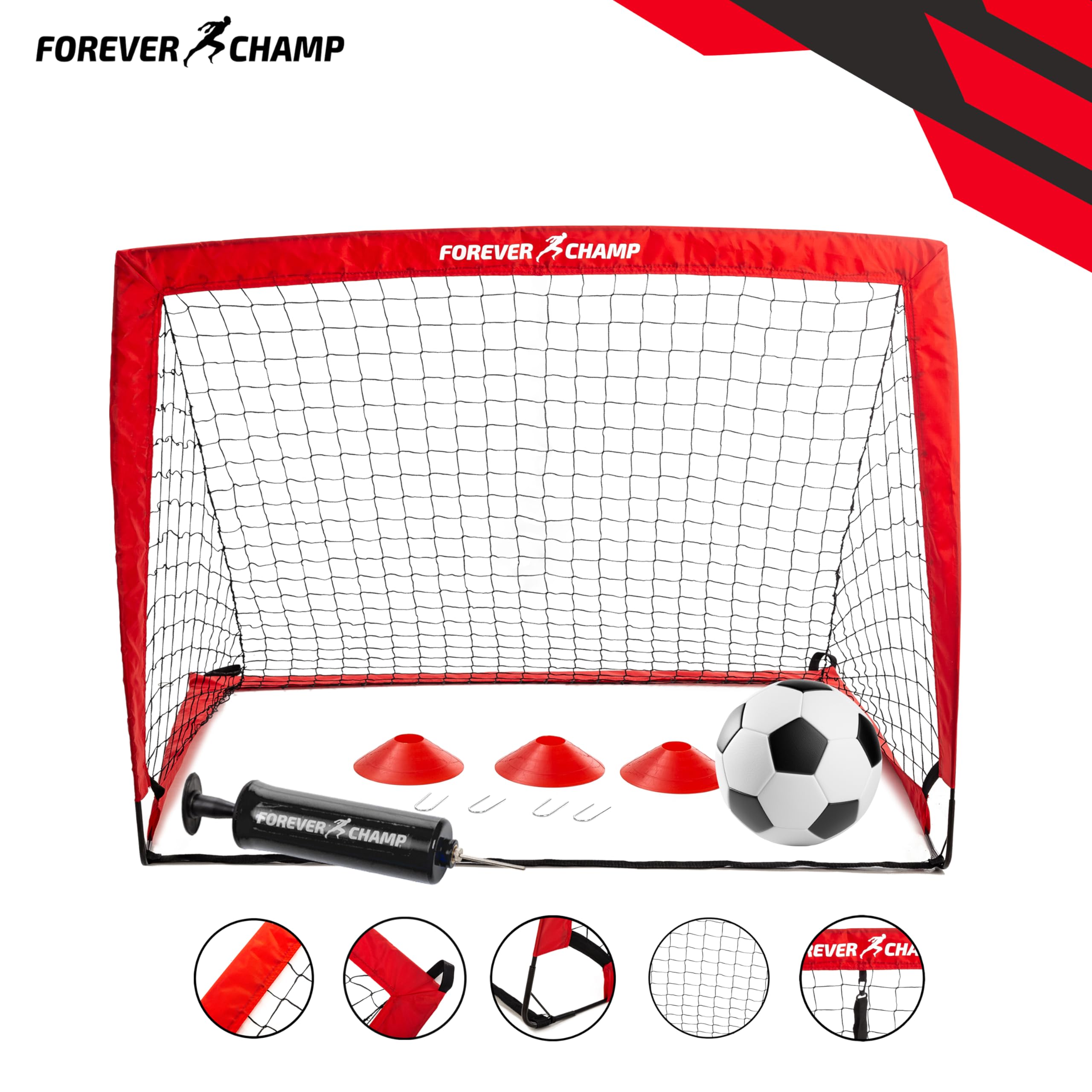 Forever Champ Kids Soccer Goals for Backyard - 2 Pack 4'x3' Soccer Nets with Ball, Pump, 8 Stakes, 6 Cones & 2 Targets - Durable Soccer Goal Set for Ages 4-10 - Easy Setup Backyard Soccer Training Equipment for Kids - Perfect for Backyard Practice, Youth Soccer Drills & Family Outdoor Play
